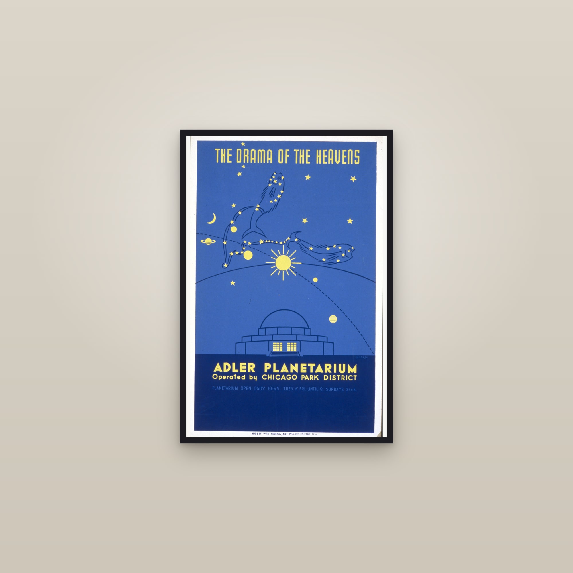 The Drama of the Heavens — Adler Planetarium, Chicago — framed in a gallery setting