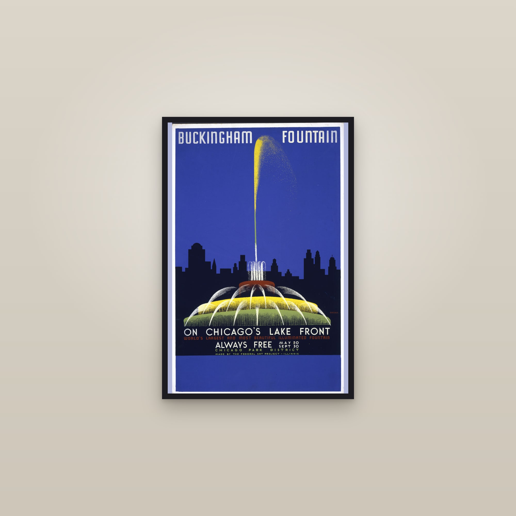 Buckingham Fountain — On Chicago's Lake Front — framed in a gallery setting