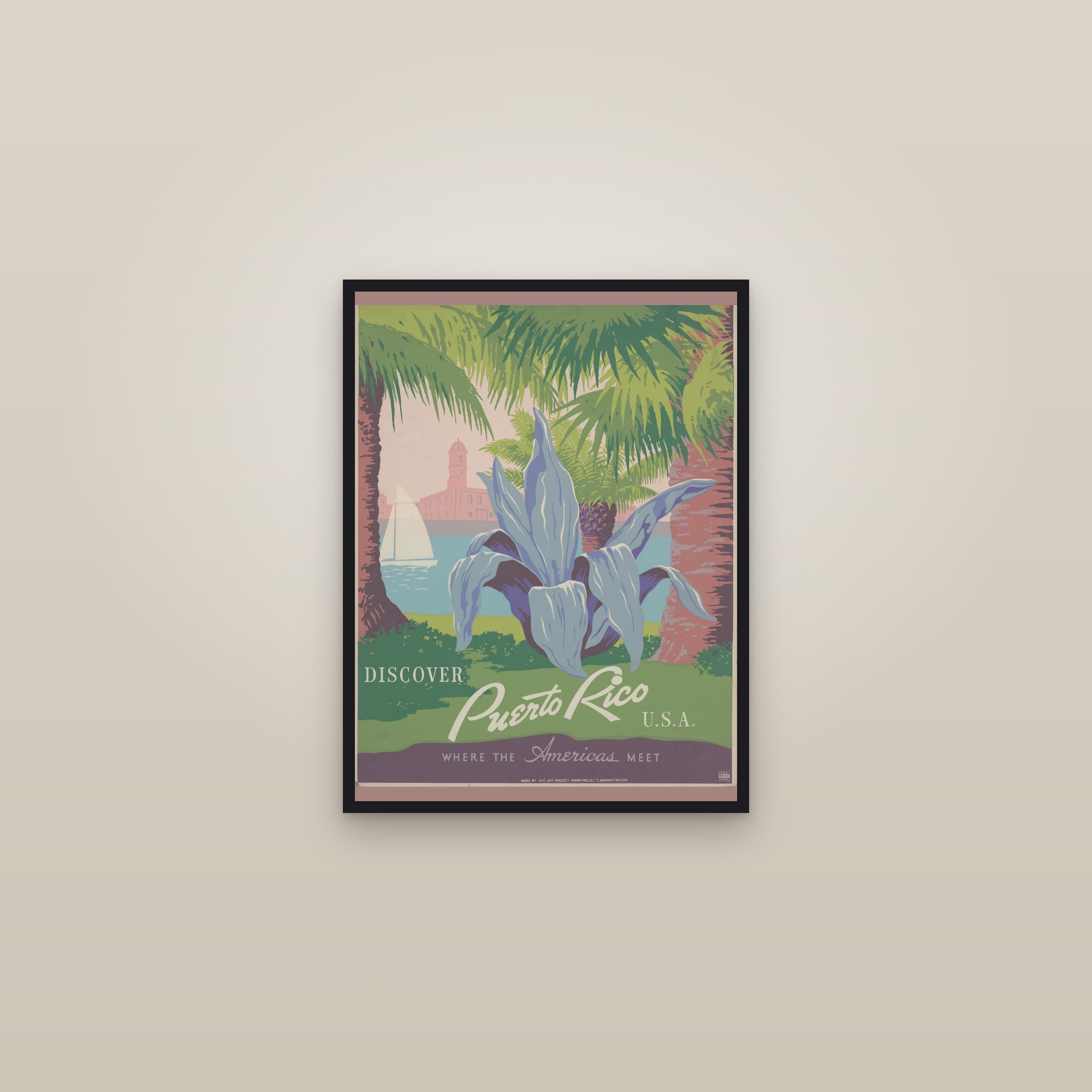 Discover Puerto Rico U.S.A. (Tropical Garden) — framed in a gallery setting