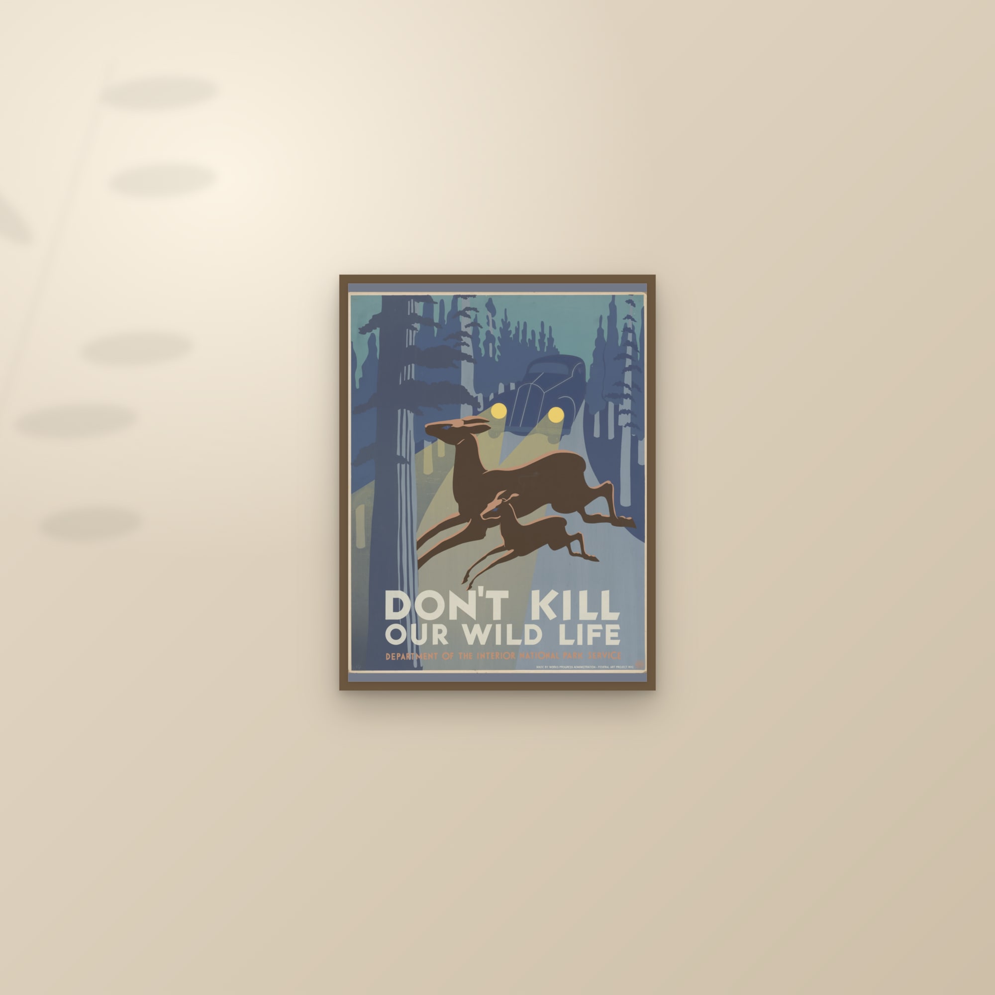 Don't Kill Our Wild Life — framed and styled on a sunlit wall