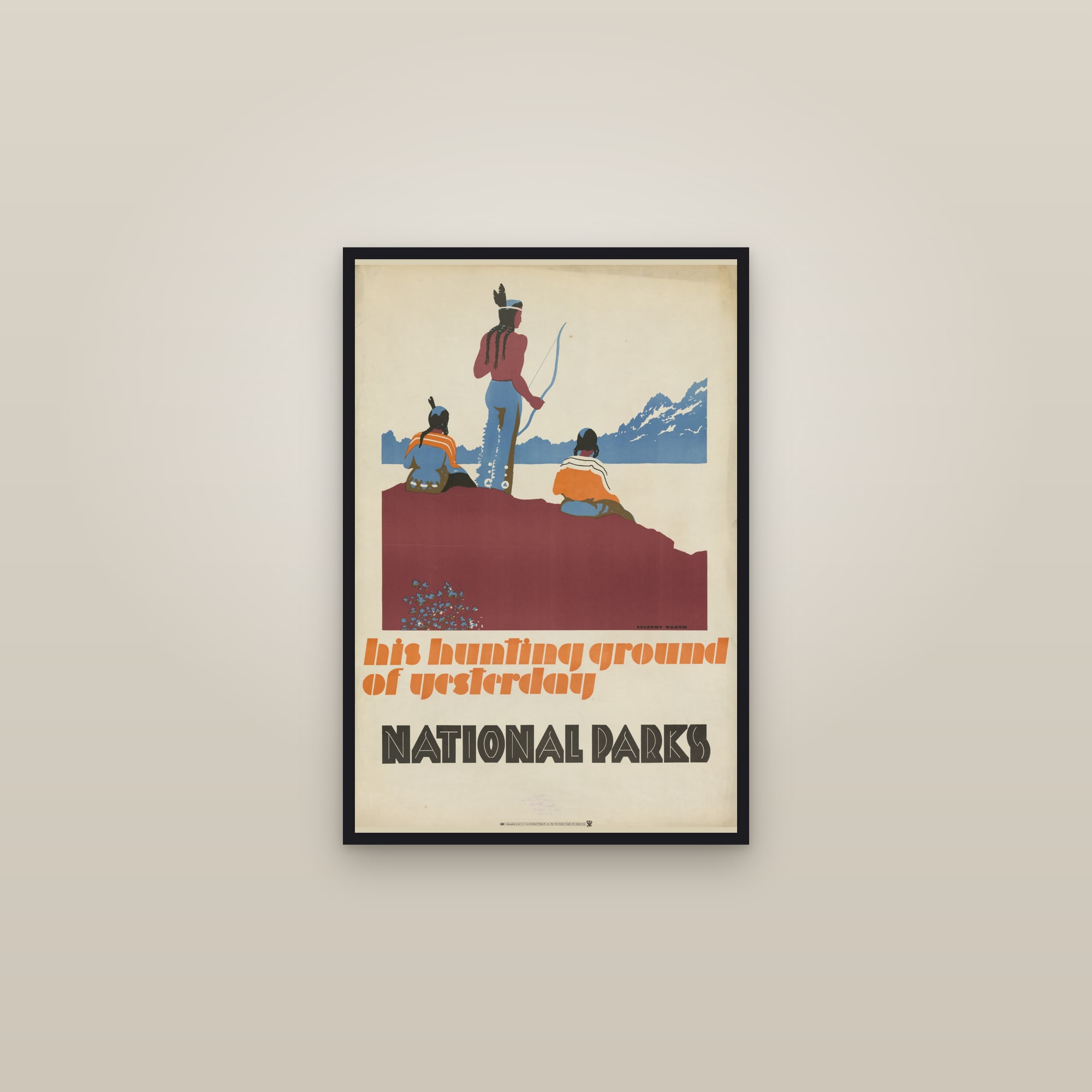 His Hunting Ground of Yesterday — National Parks — framed in a gallery setting