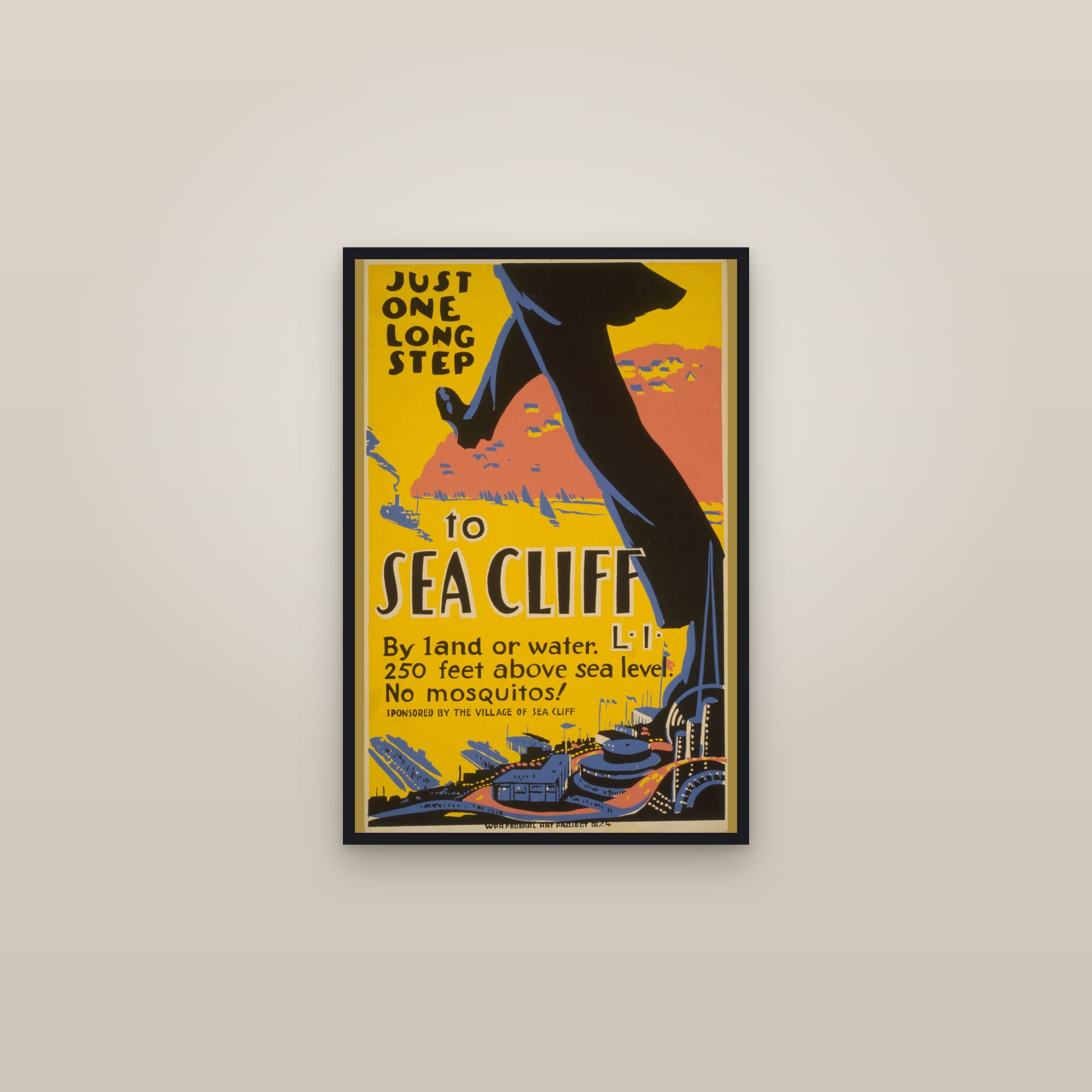 Just One Long Step to Sea Cliff, L.I. — framed in a gallery setting