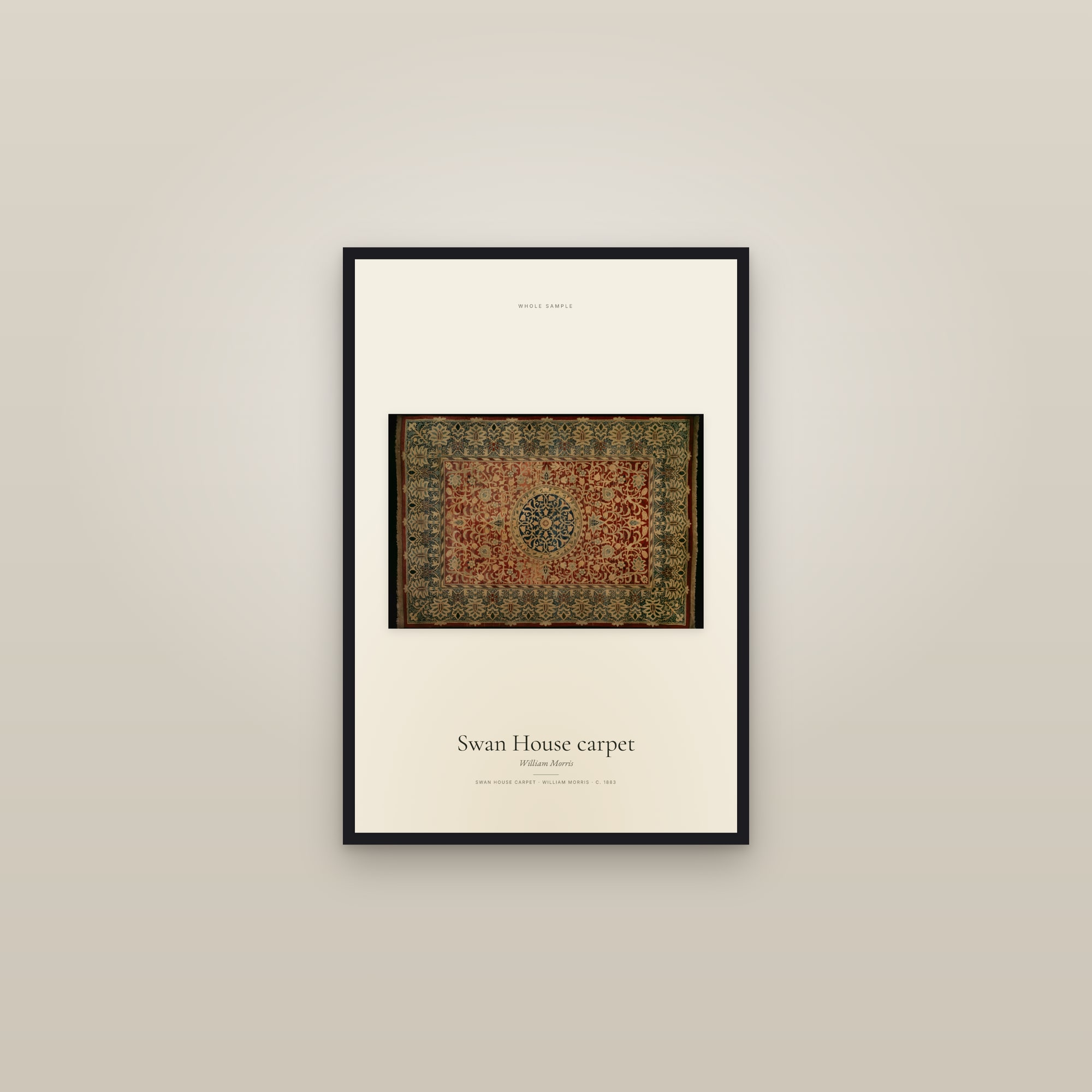 Swan House carpet — framed in a gallery setting