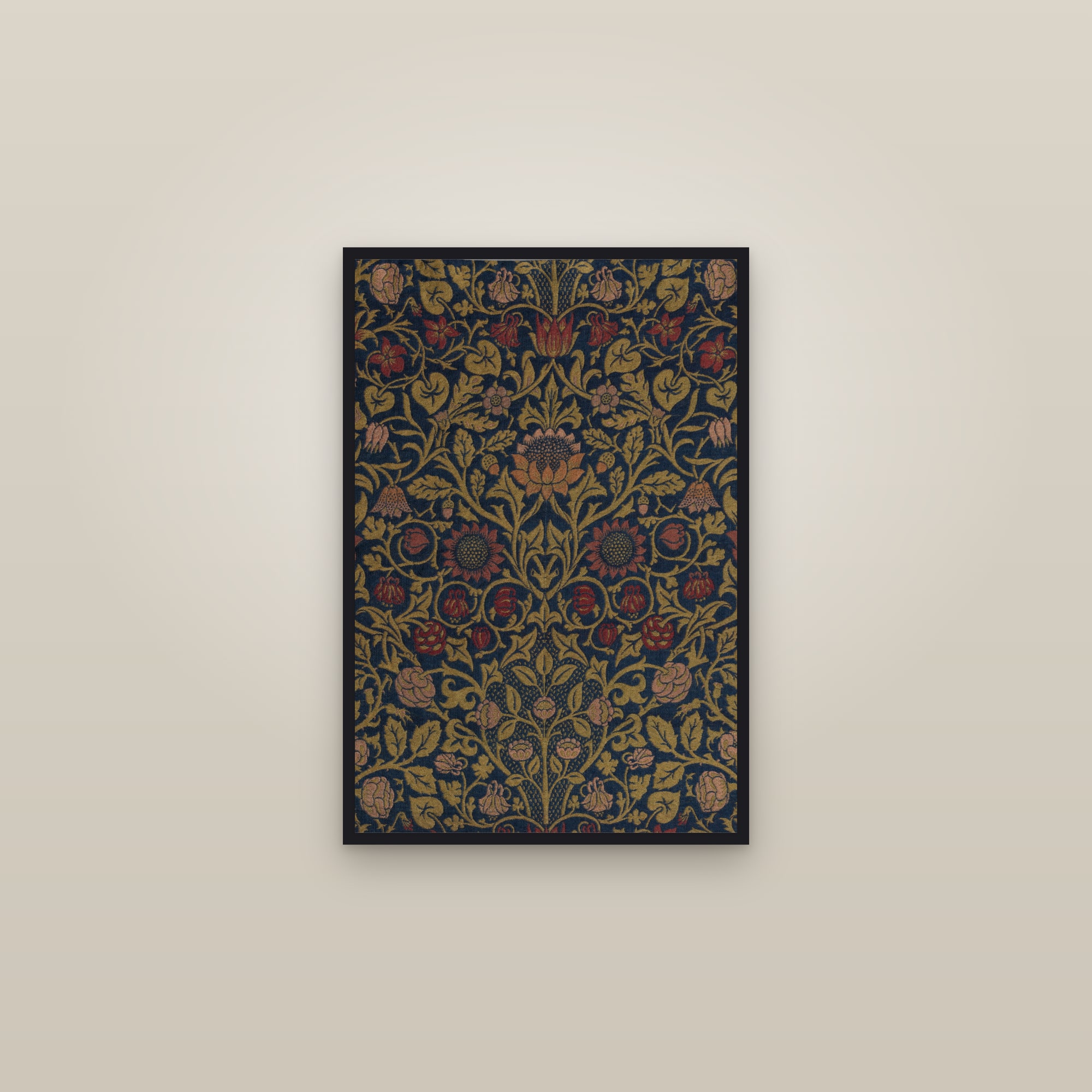 Violet and Columbine (Navy) — framed in a gallery setting