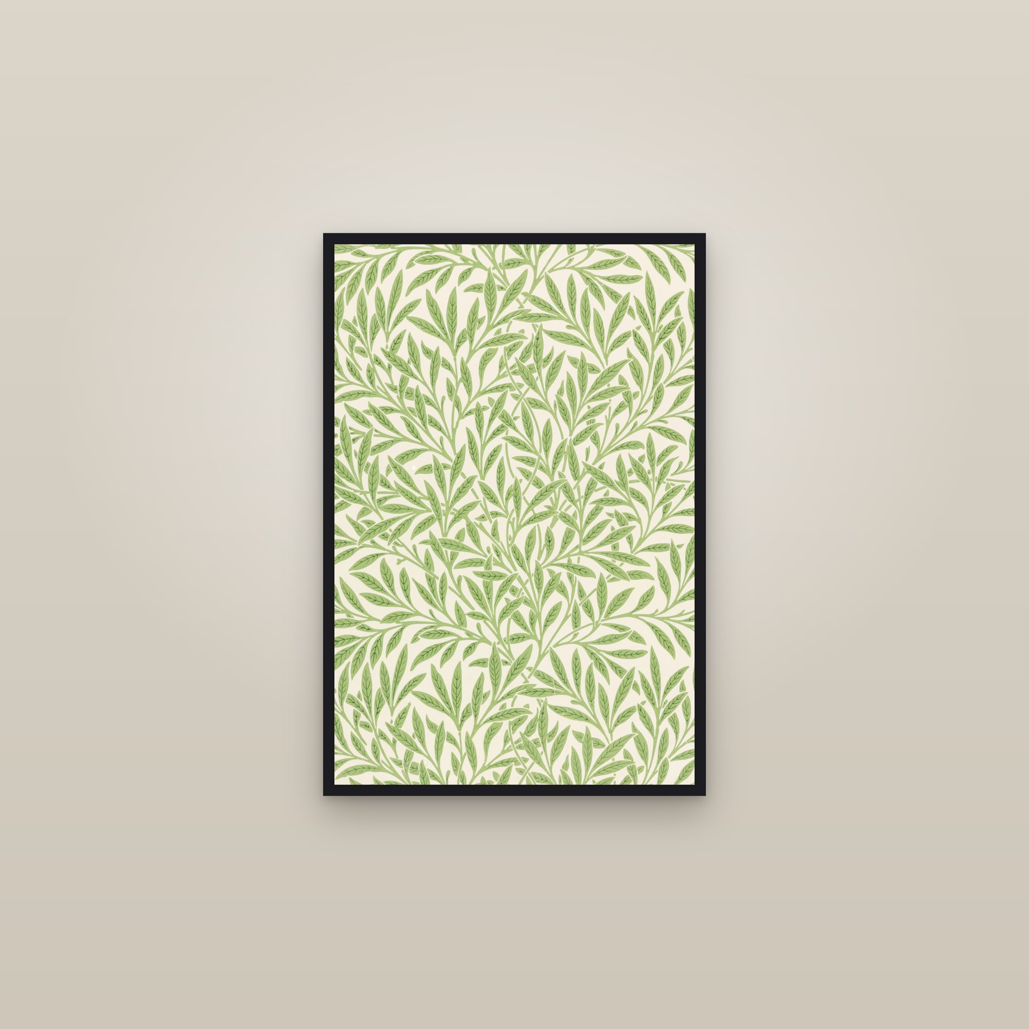 Willow (Green on Cream) — framed in a gallery setting