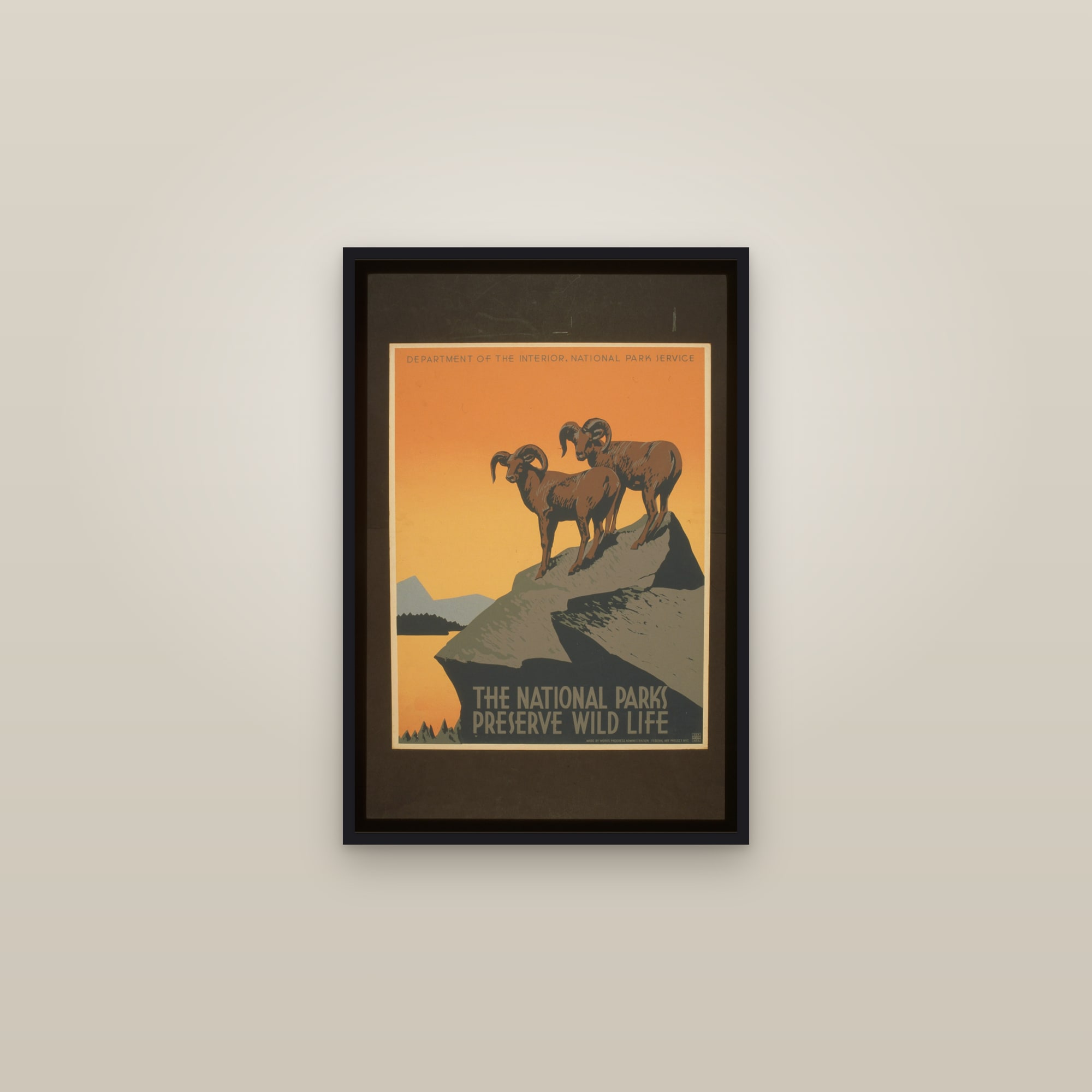 The National Parks Preserve Wild Life (Bighorn Sheep) — framed in a gallery setting