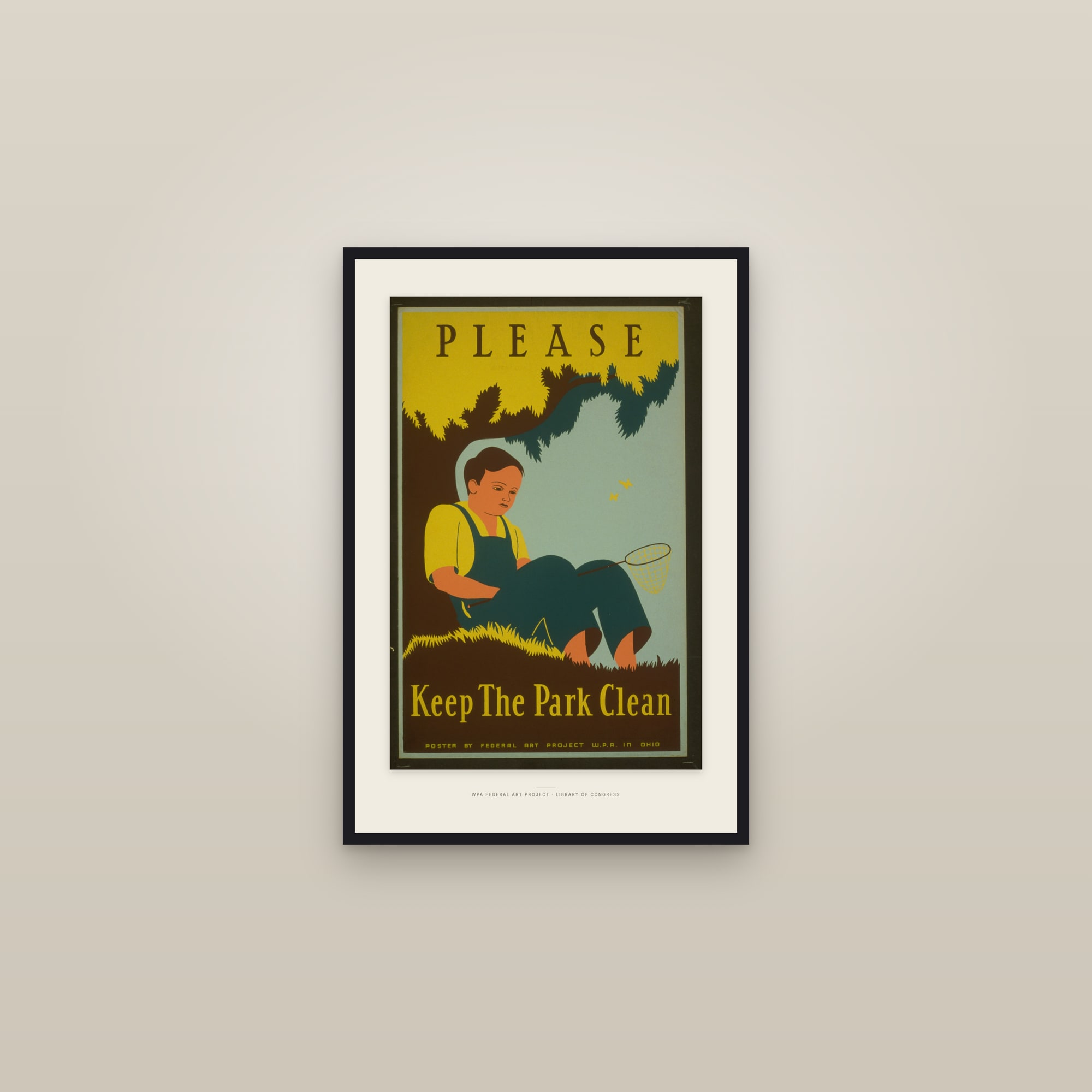 Please Keep the Park Clean — framed in a gallery setting