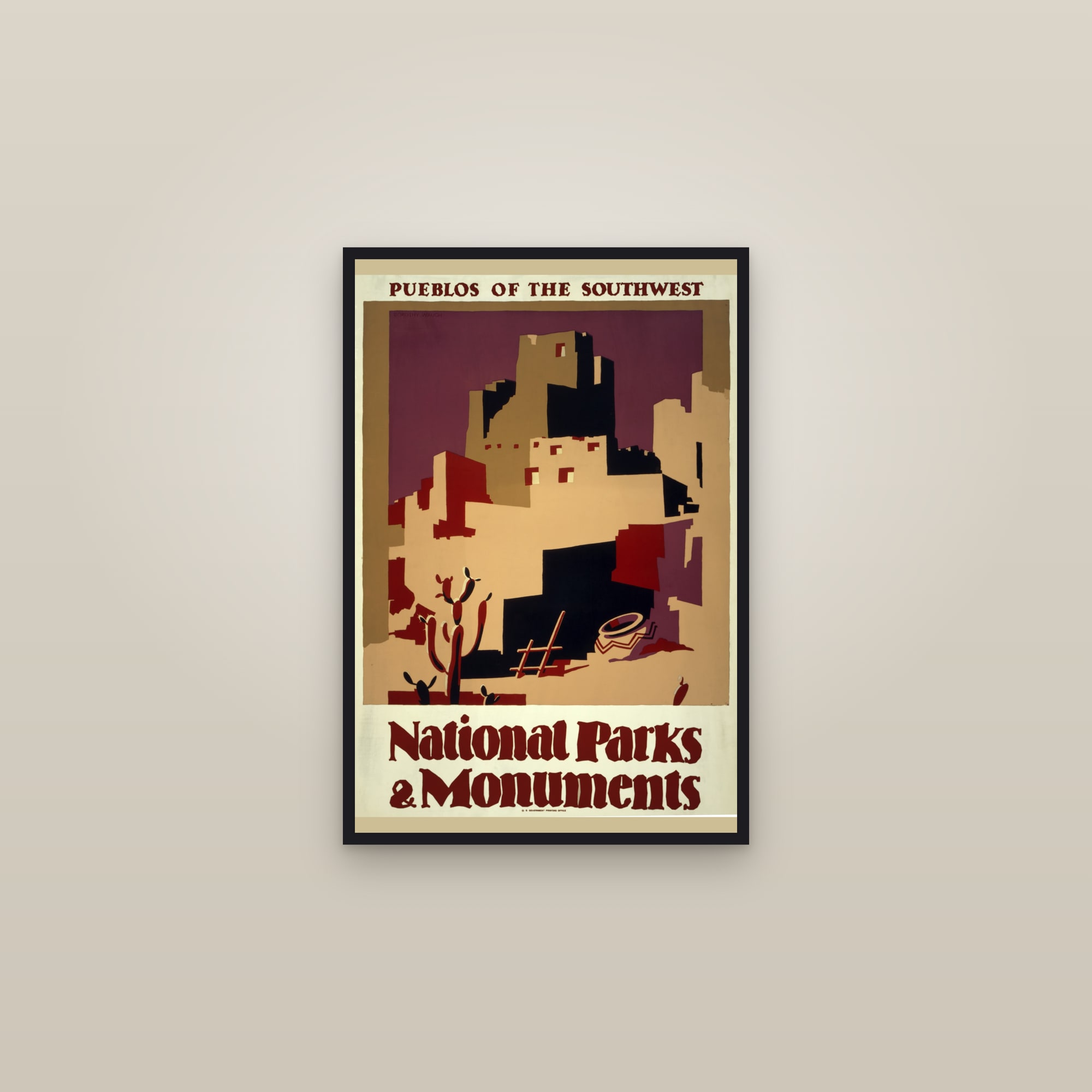 Pueblos of the Southwest — National Parks & Monuments — framed in a gallery setting