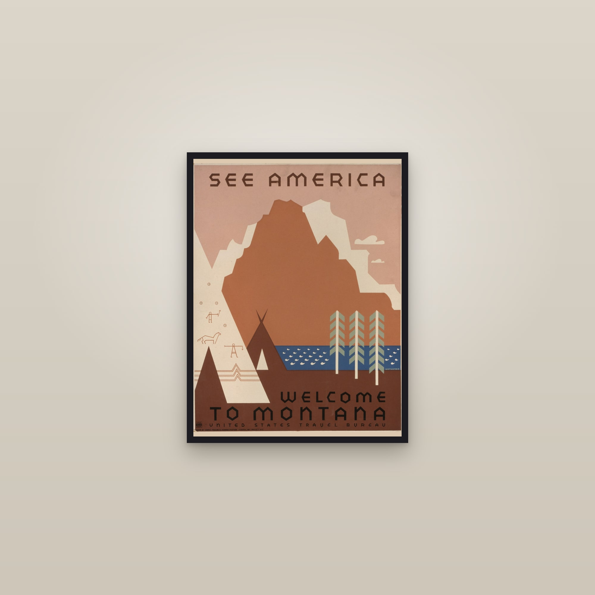 See America (Welcome To Montana Teepees) — Welcome to Montana (Teepees) — framed in a gallery setting
