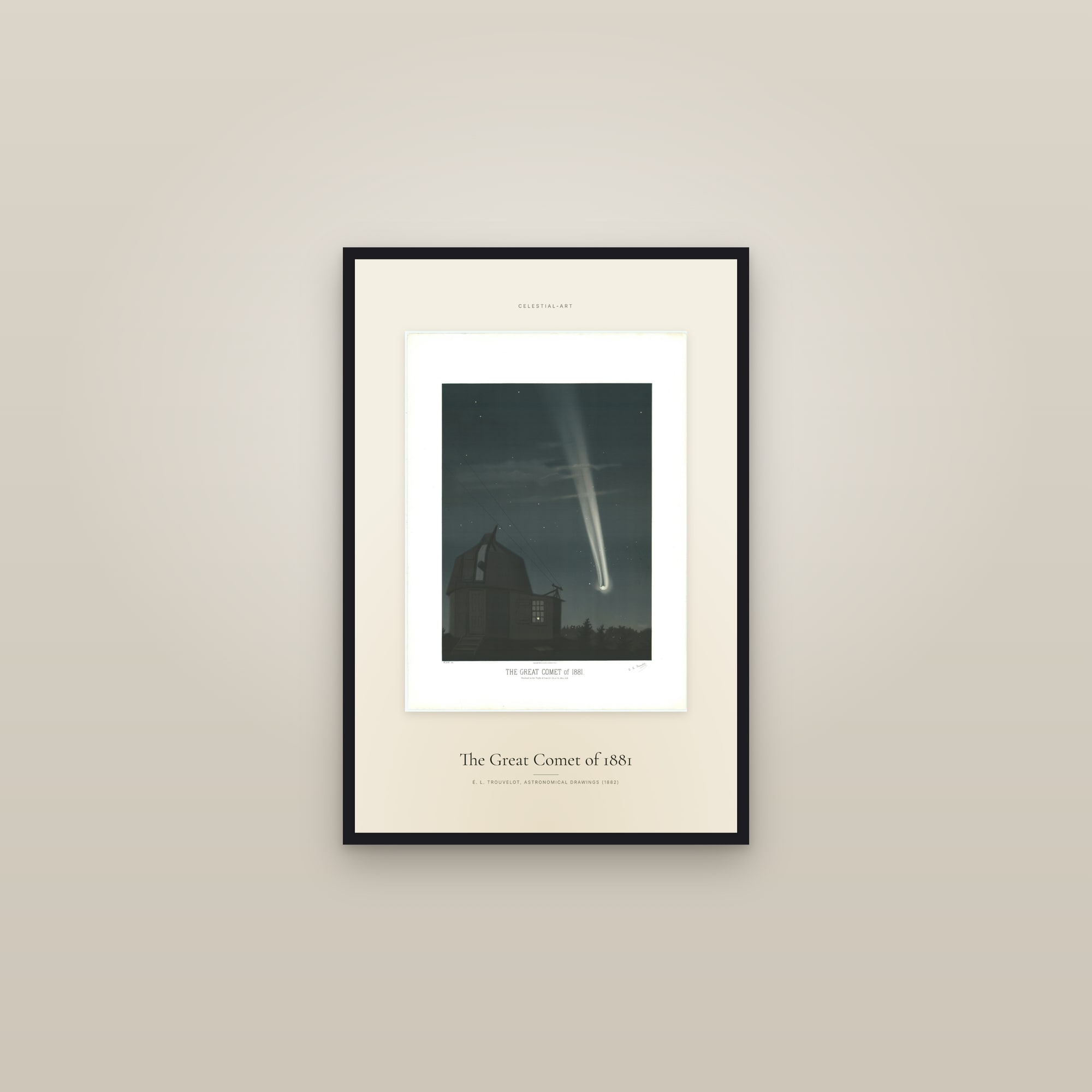 The Great Comet of 1881 — Specimen — framed in a gallery setting