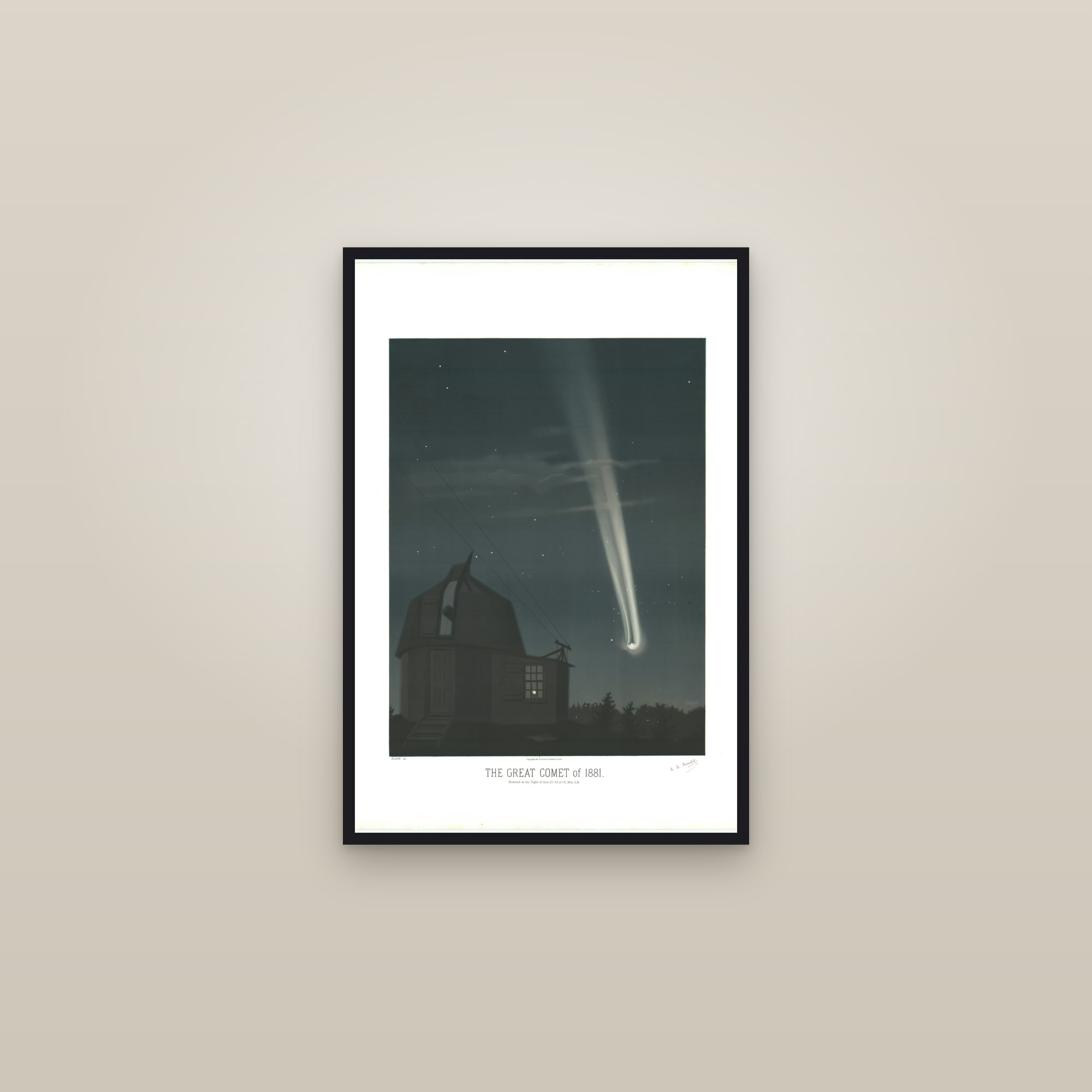 The Great Comet of 1881 — framed in a gallery setting