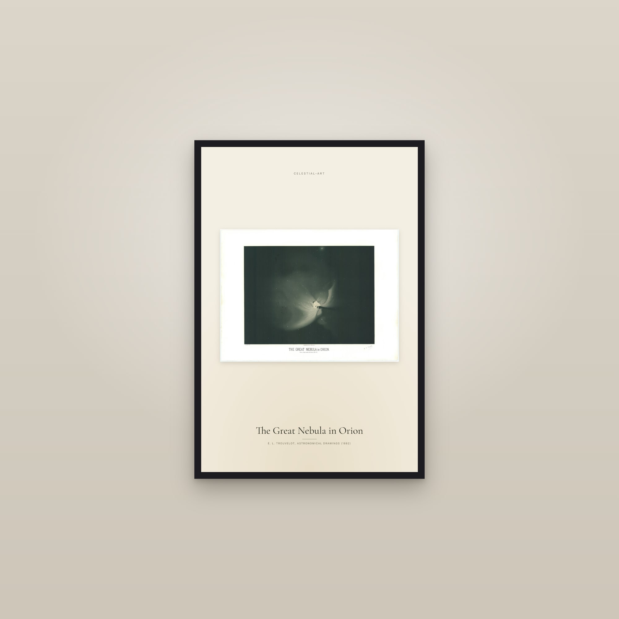 The Great Nebula in Orion — framed in a gallery setting