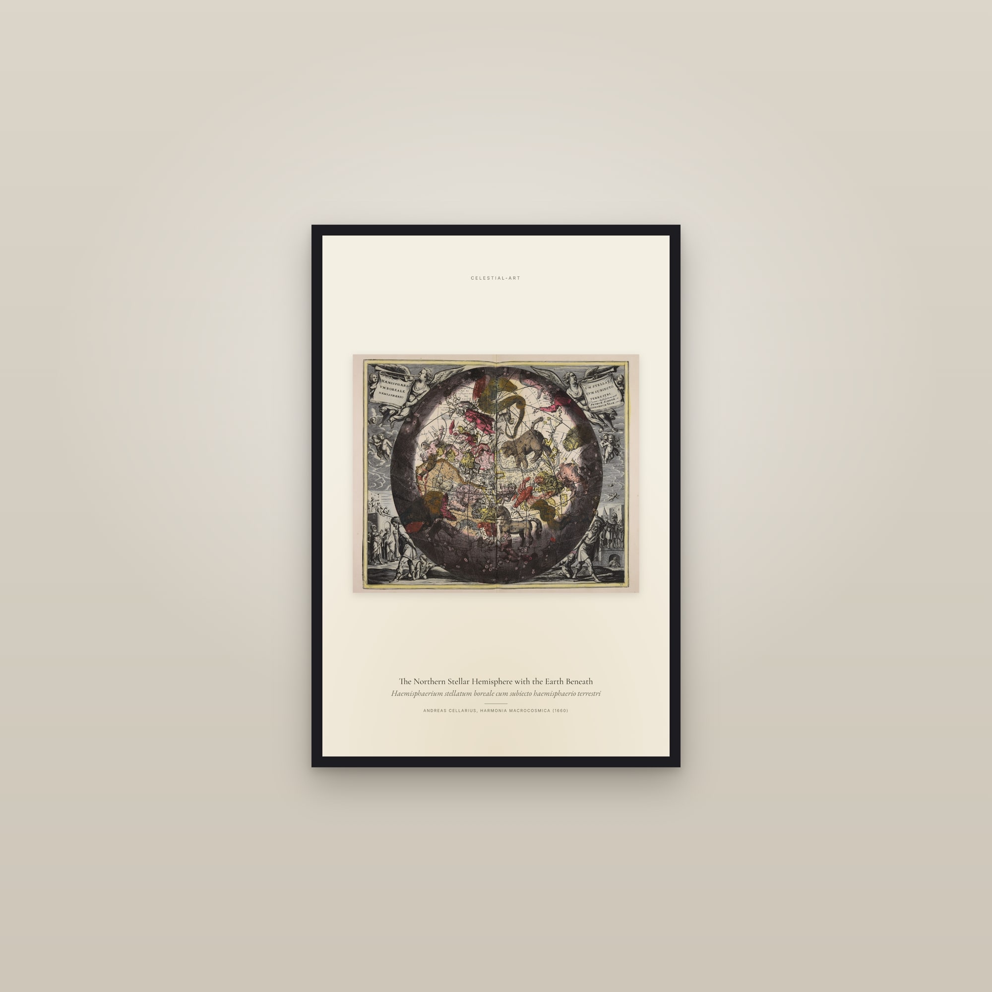 The Northern Stellar Hemisphere with the Earth Beneath — framed in a gallery setting
