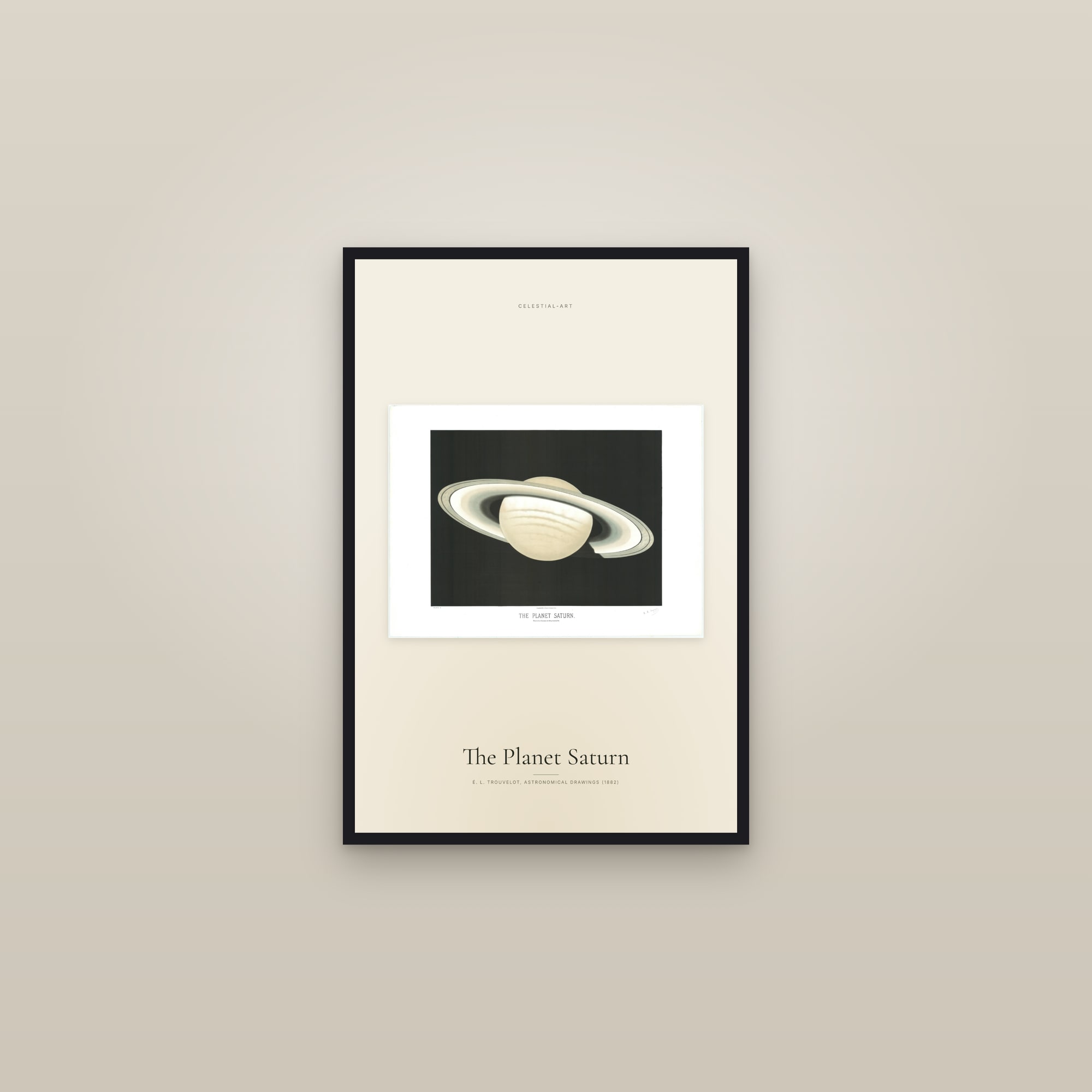 The Planet Saturn — framed in a gallery setting