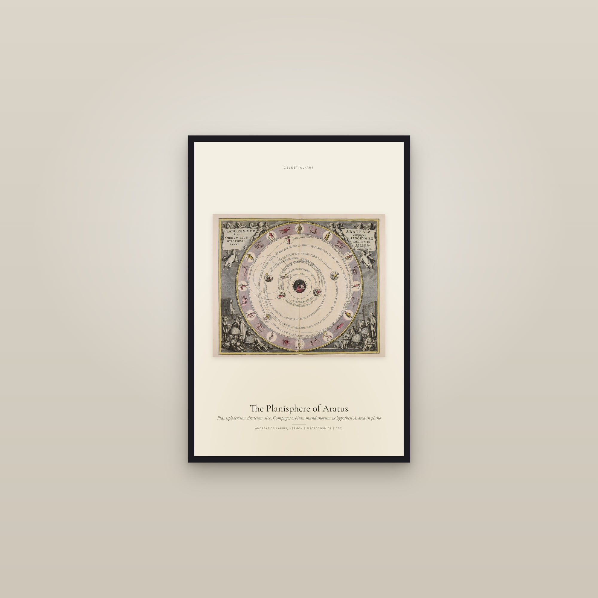 The Planisphere of Aratus — framed in a gallery setting