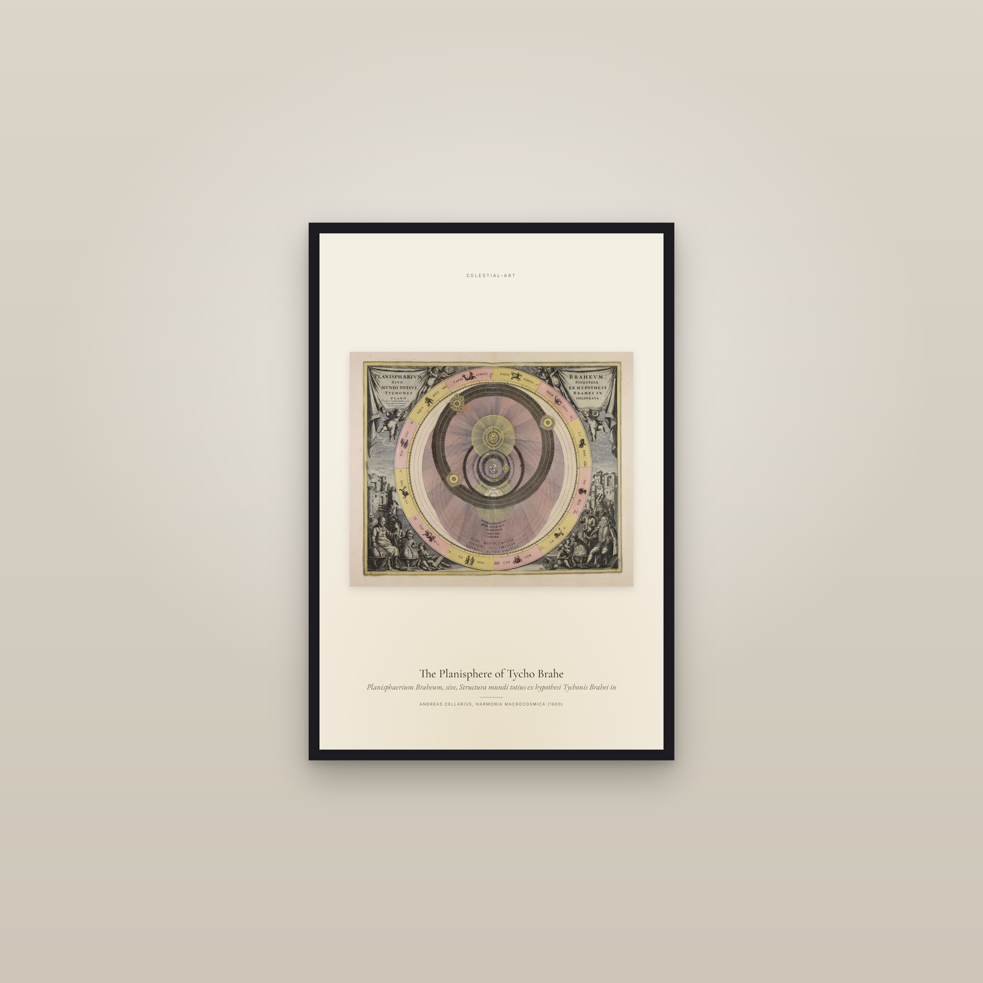 The Planisphere of Tycho Brahe — framed in a gallery setting