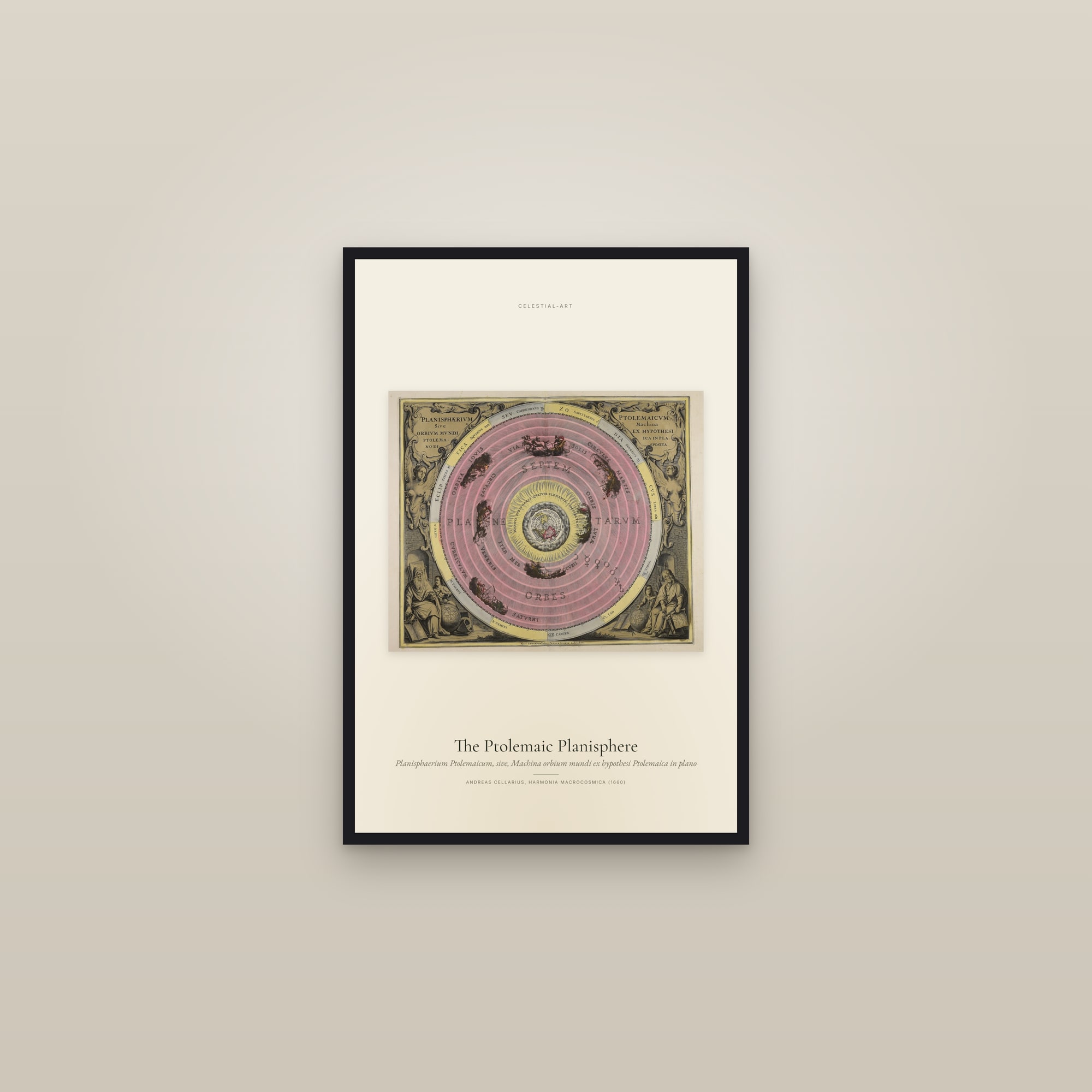 The Ptolemaic Planisphere — framed in a gallery setting