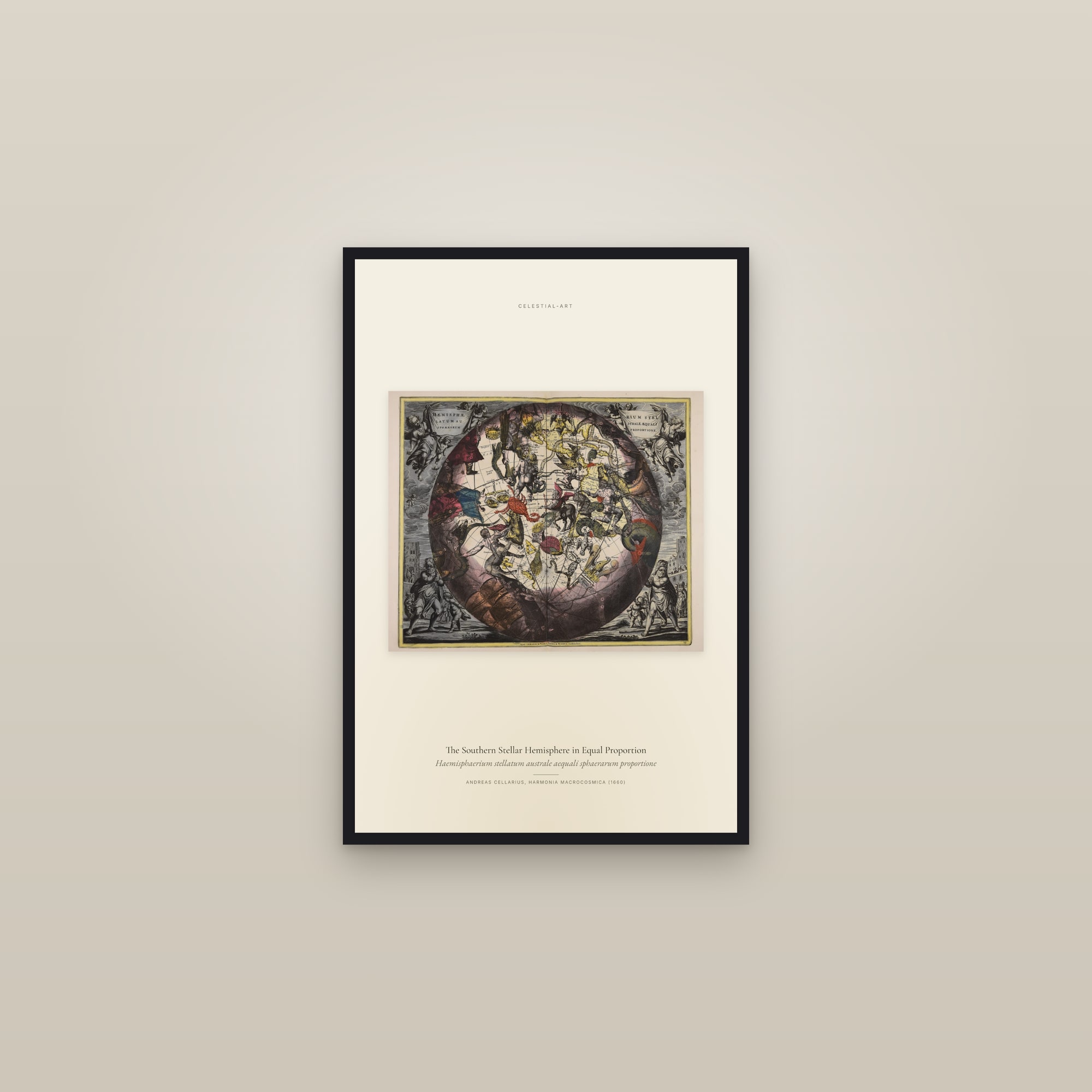 The Southern Stellar Hemisphere in Equal Proportion — framed in a gallery setting