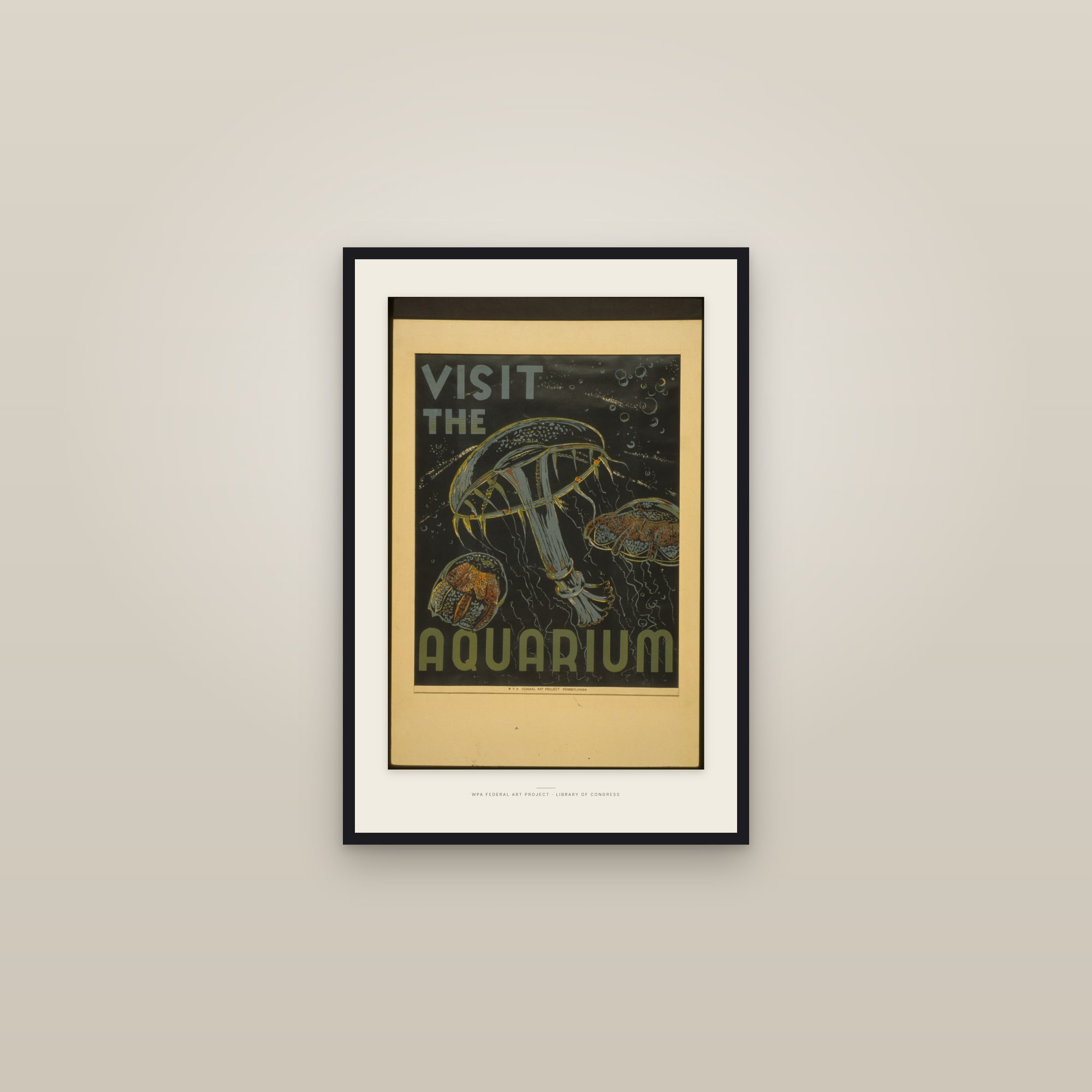 Visit the Aquarium (Jellyfish) — framed in a gallery setting
