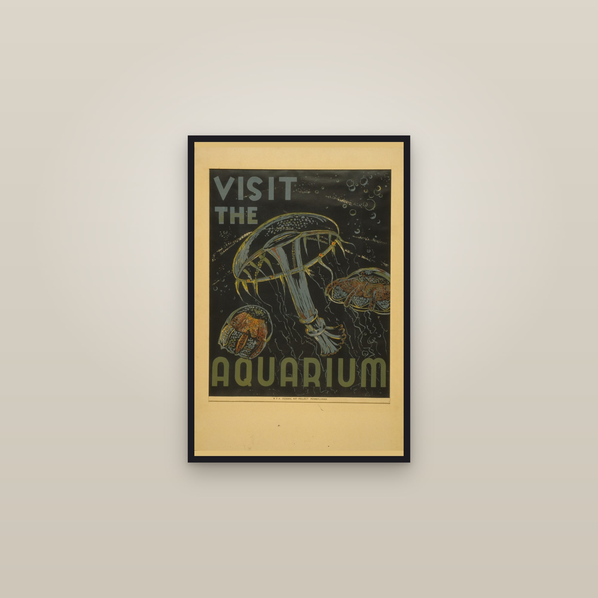 Visit the Aquarium (Jellyfish) — framed in a gallery setting