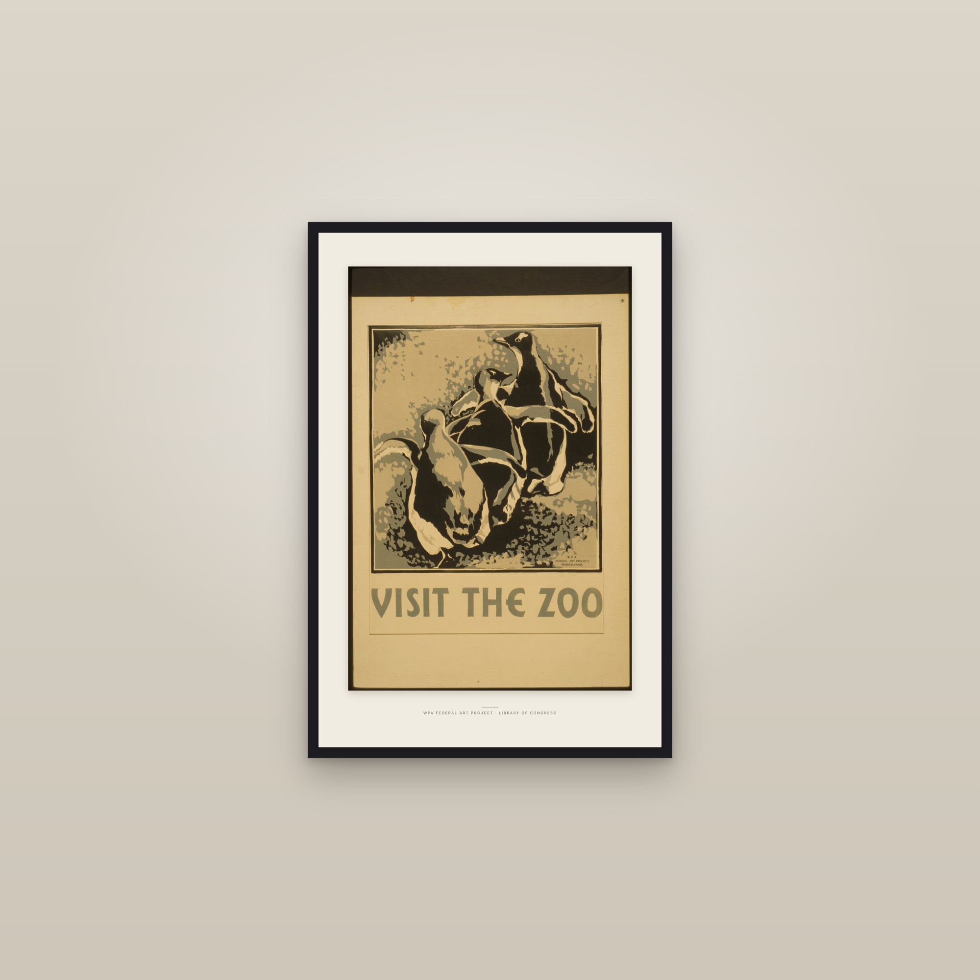 Visit the Zoo (Penguins) — framed in a gallery setting