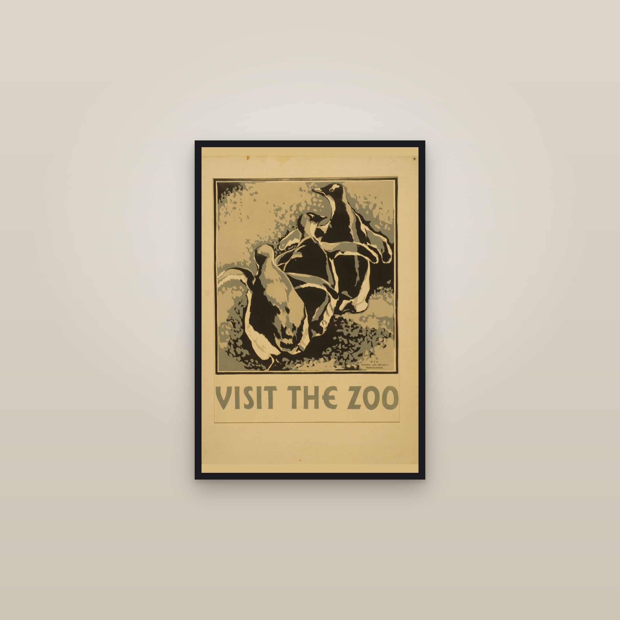 Visit the Zoo (Penguins) — framed in a gallery setting