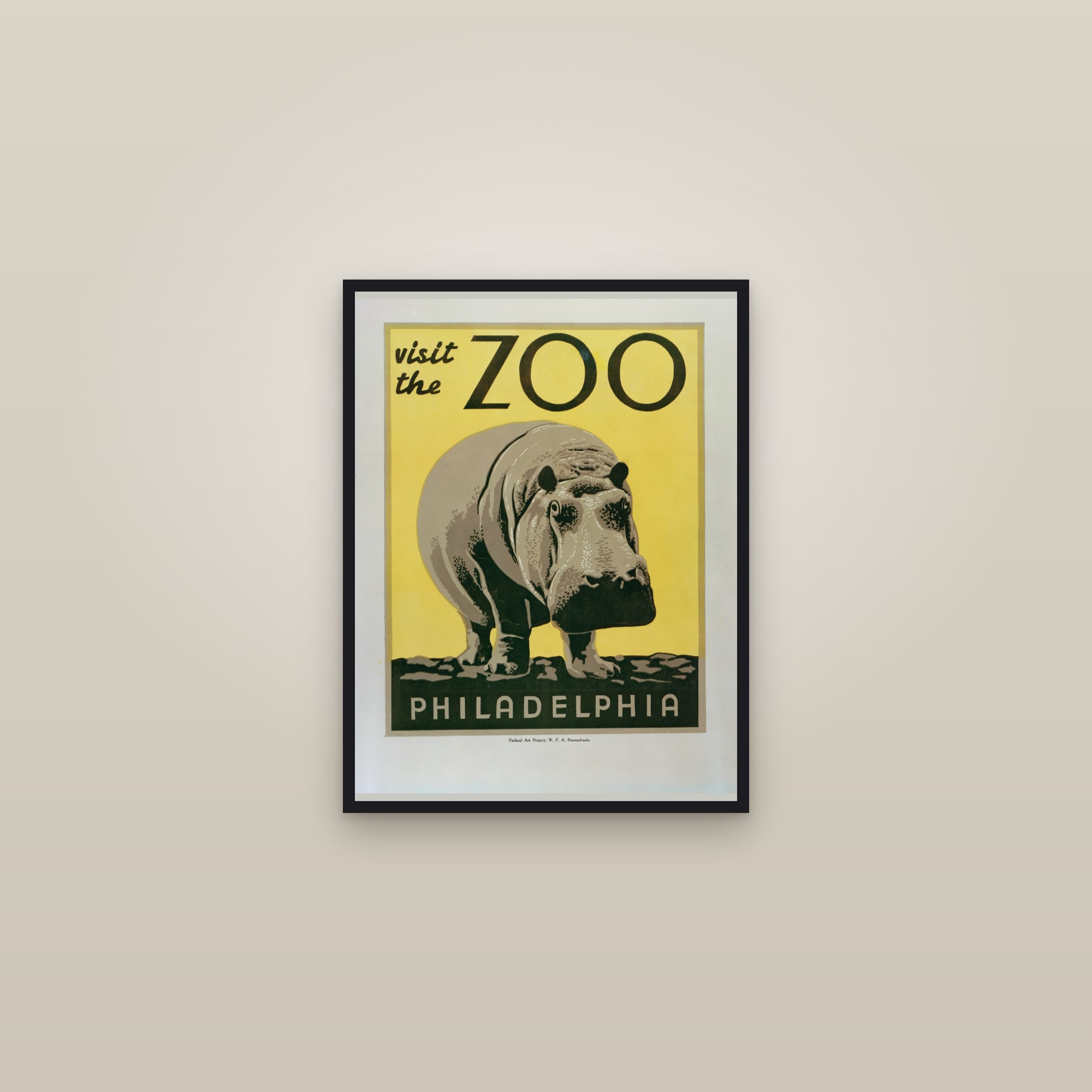 Visit the Zoo — Philadelphia (Hippopotamus) — framed in a gallery setting