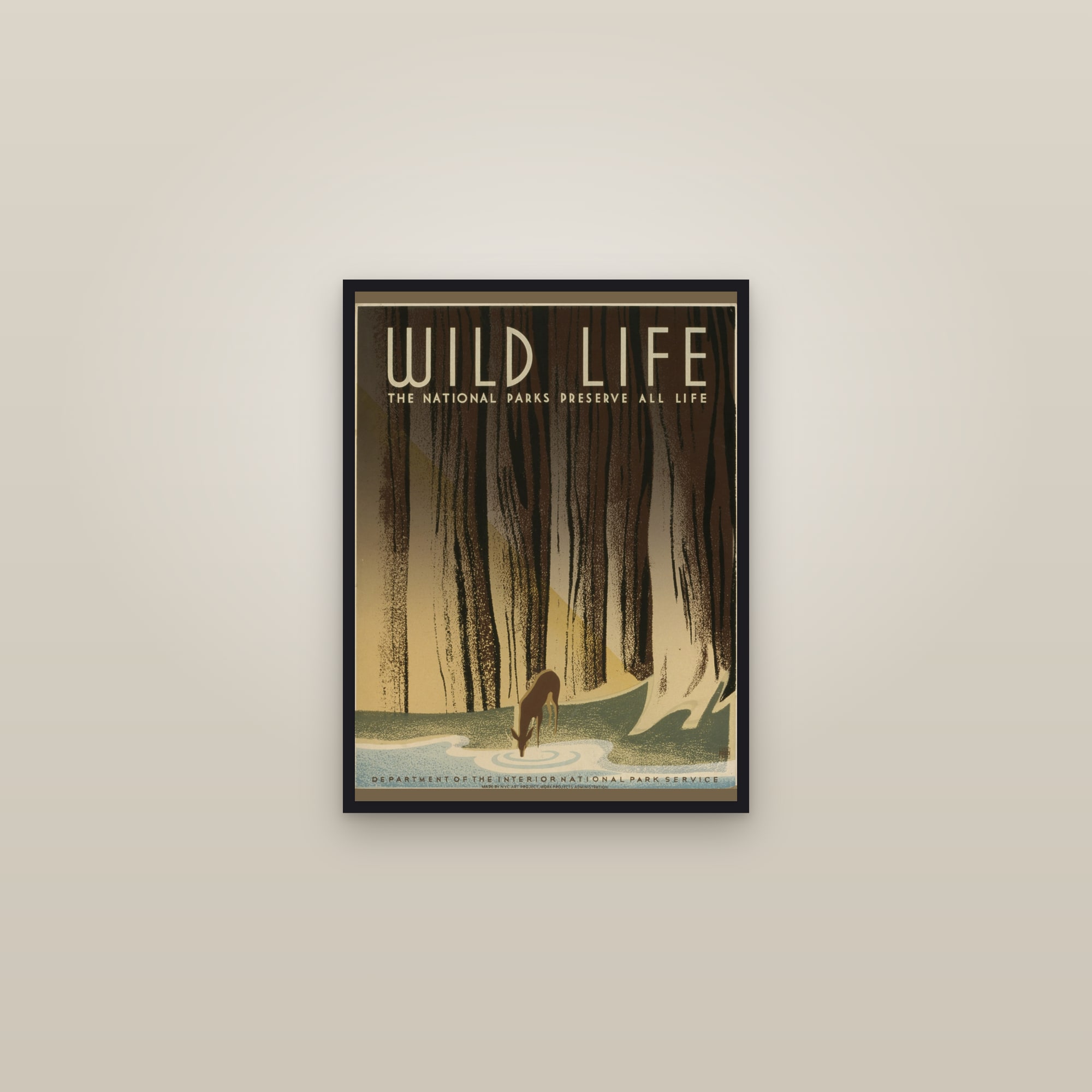 Wild Life — The National Parks Preserve All Life — framed in a gallery setting