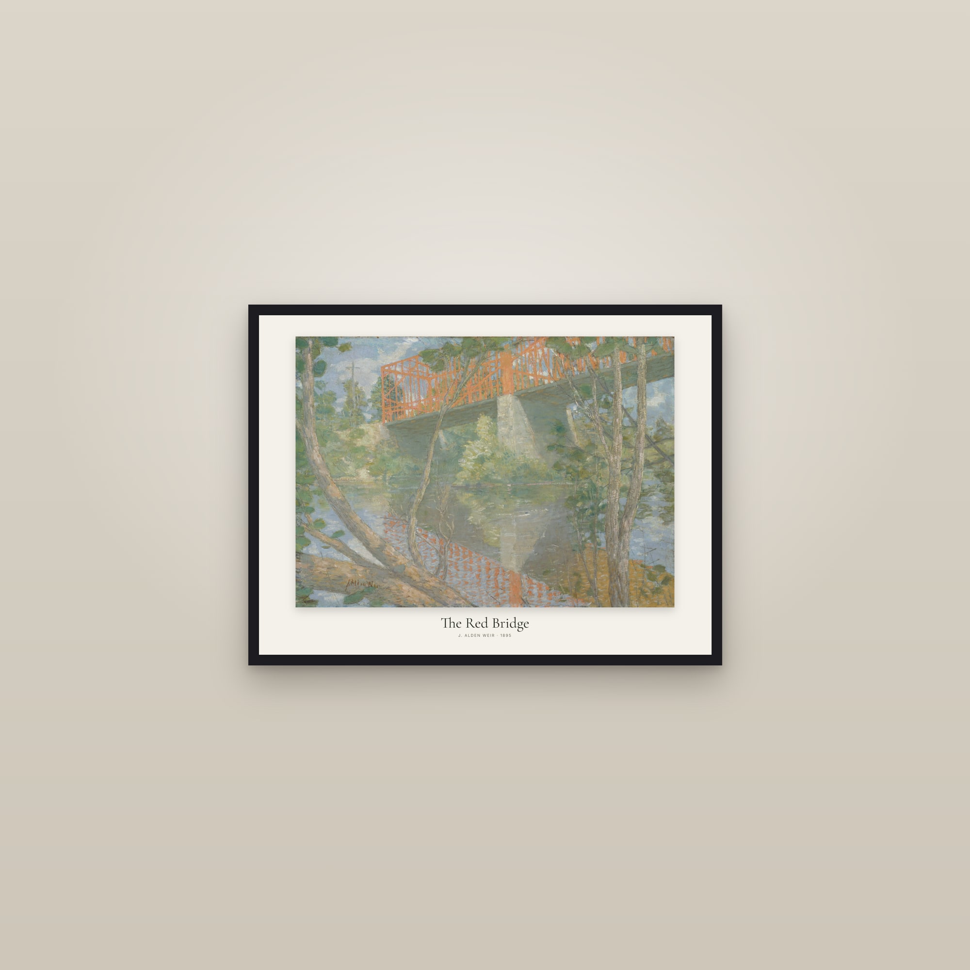 The Red Bridge — framed in a gallery setting