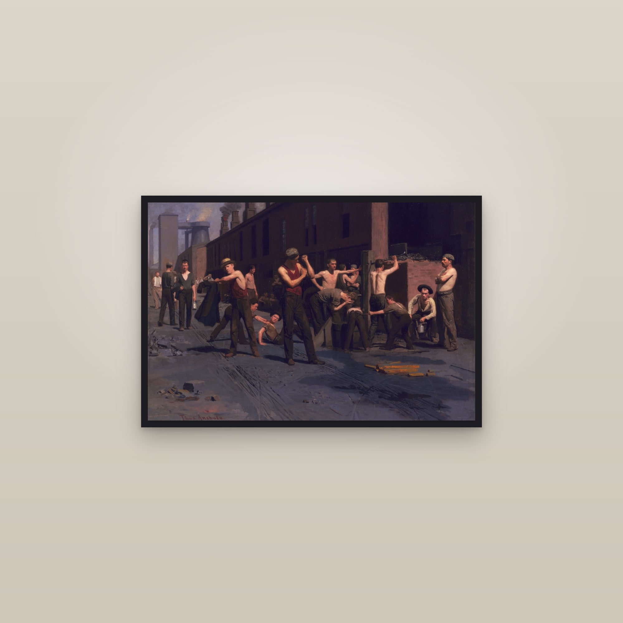 The Ironworkers' Noontime (Full) — Full-Bleed Edition — framed in a gallery setting
