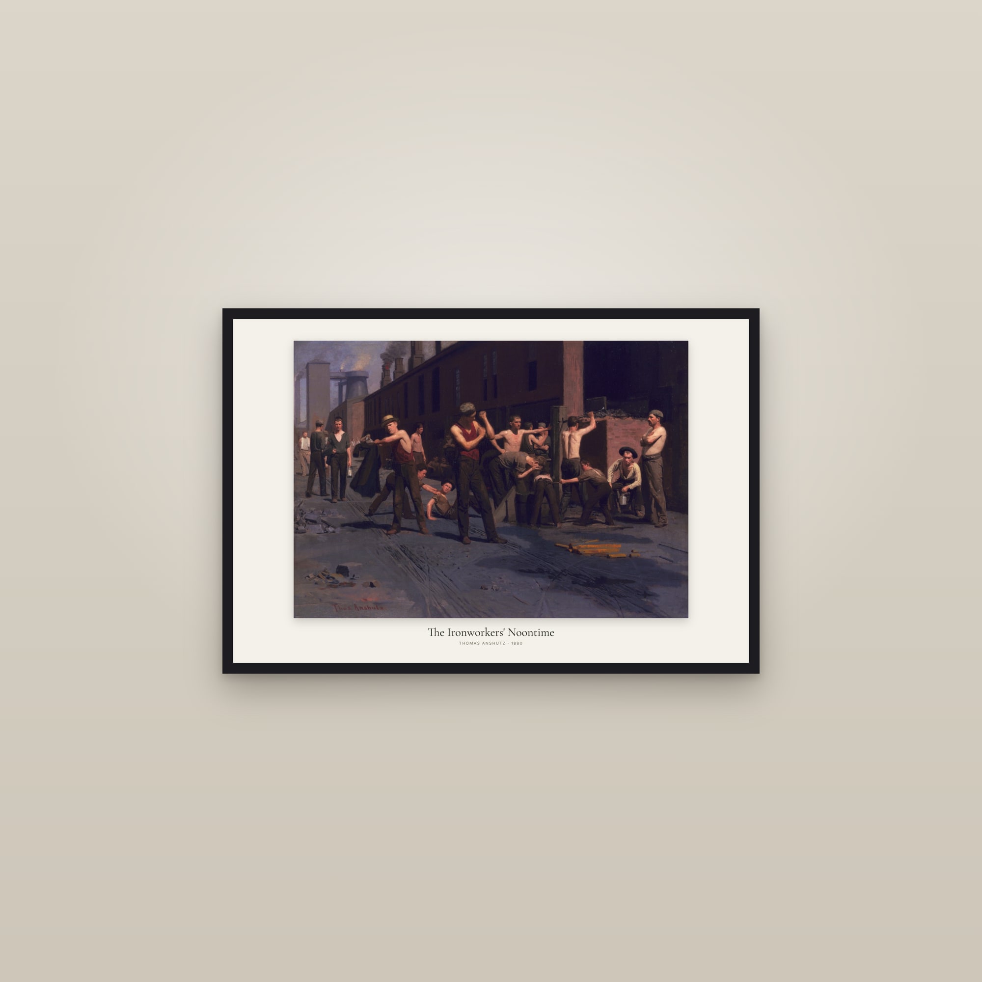 The Ironworkers' Noontime — framed in a gallery setting