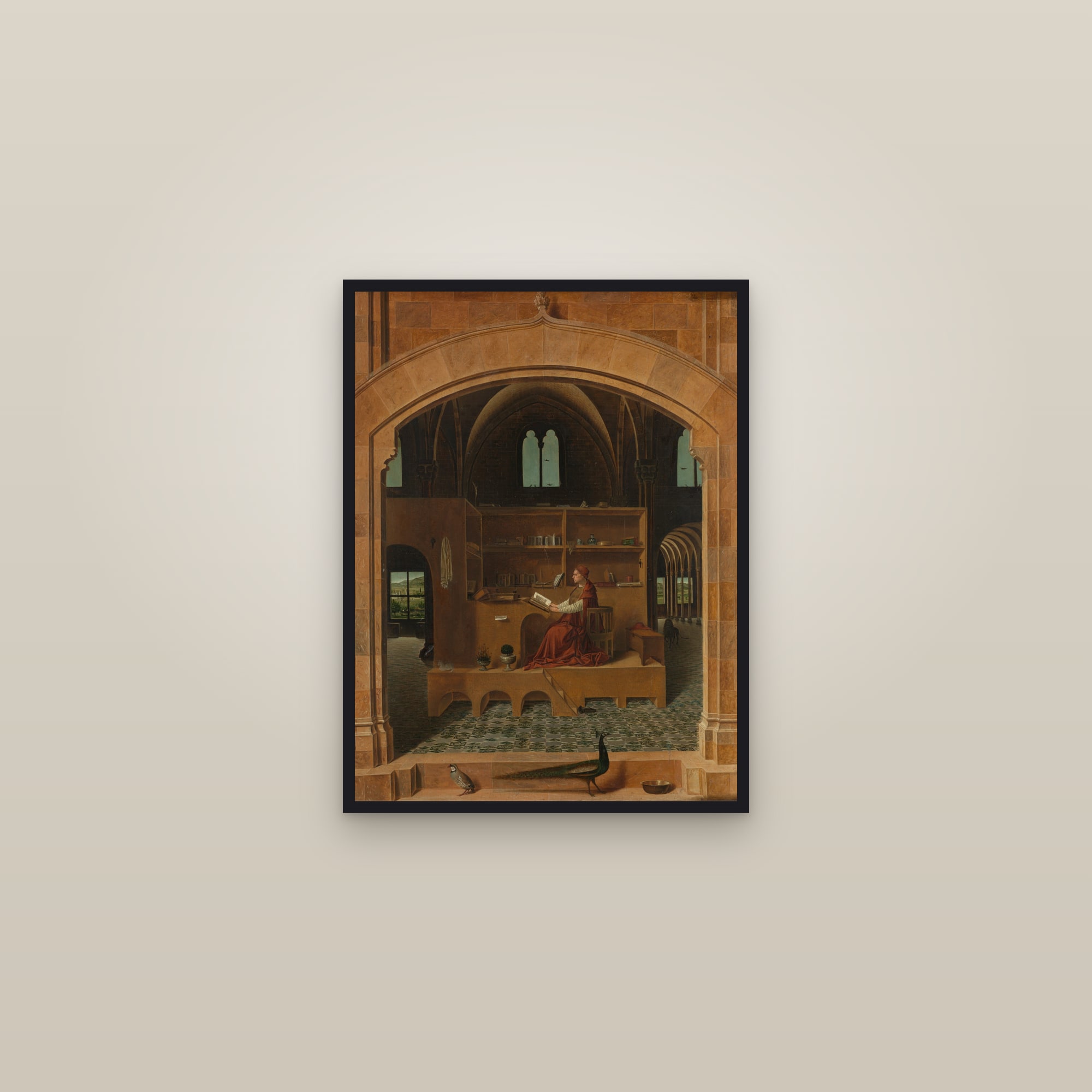 Saint Jerome in His Study (Antonello Full) — Full-Bleed Edition — framed in a gallery setting