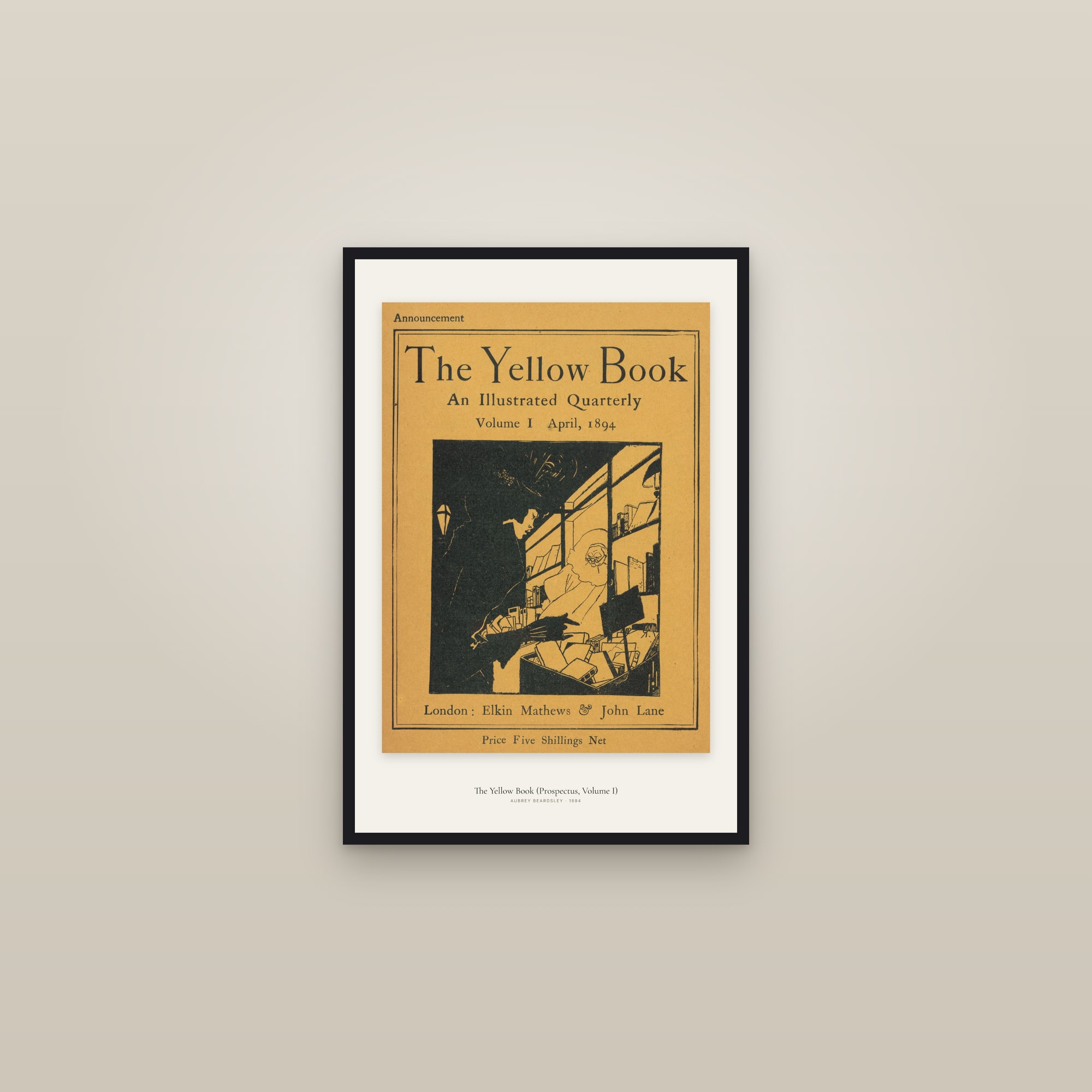The Yellow Book (Prospectus, Volume I) — framed in a gallery setting