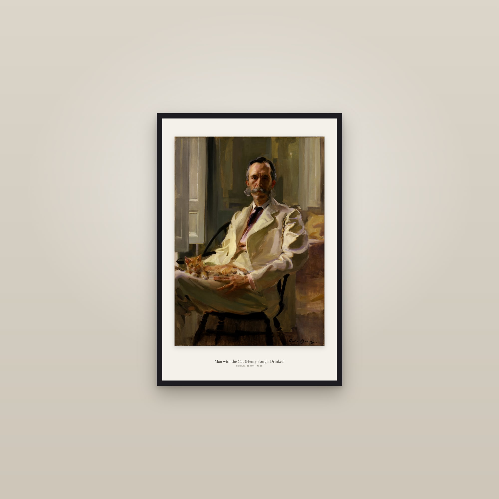 Man with the Cat (Henry Sturgis Drinker) — framed in a gallery setting