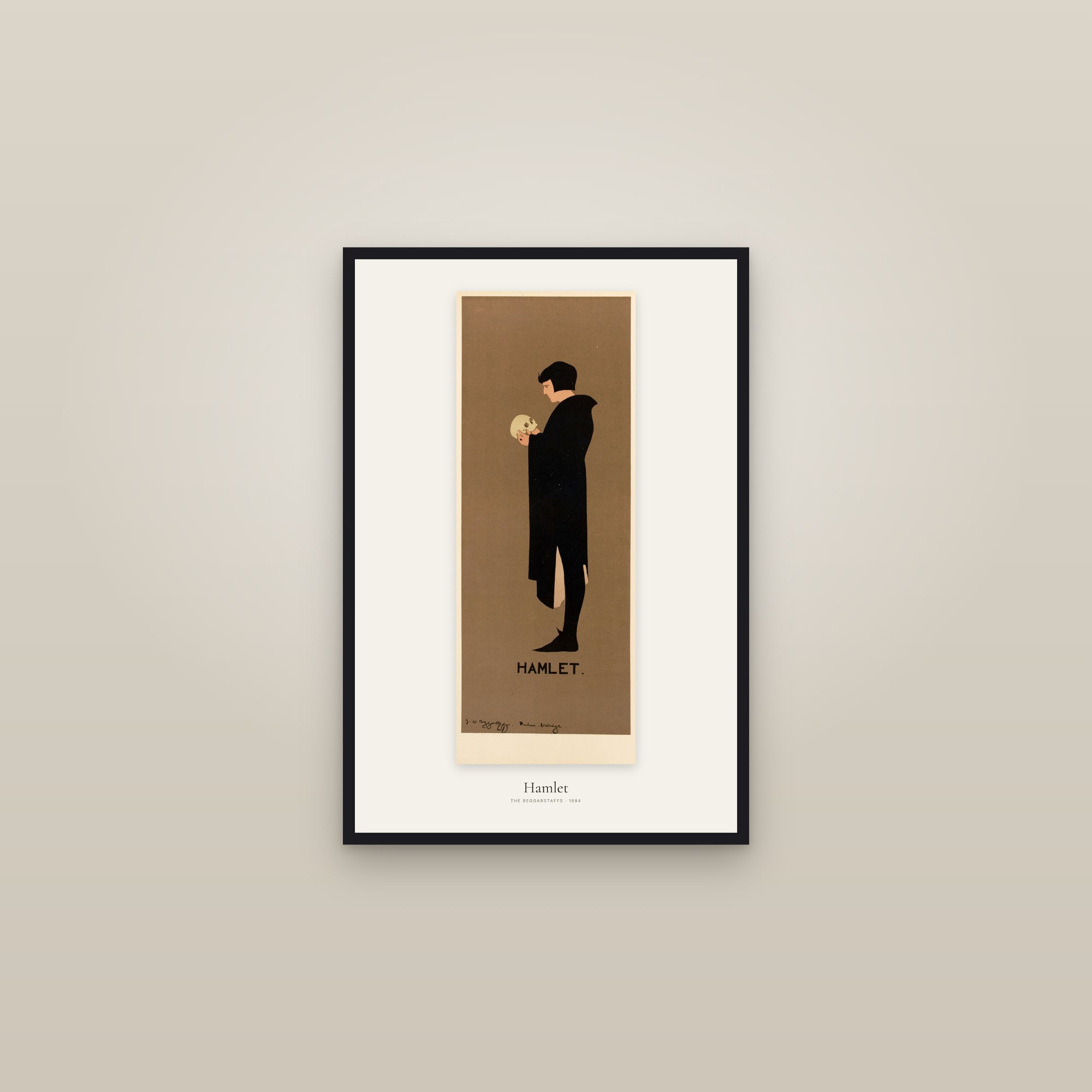 Hamlet (Beggarstaffs) — framed in a gallery setting