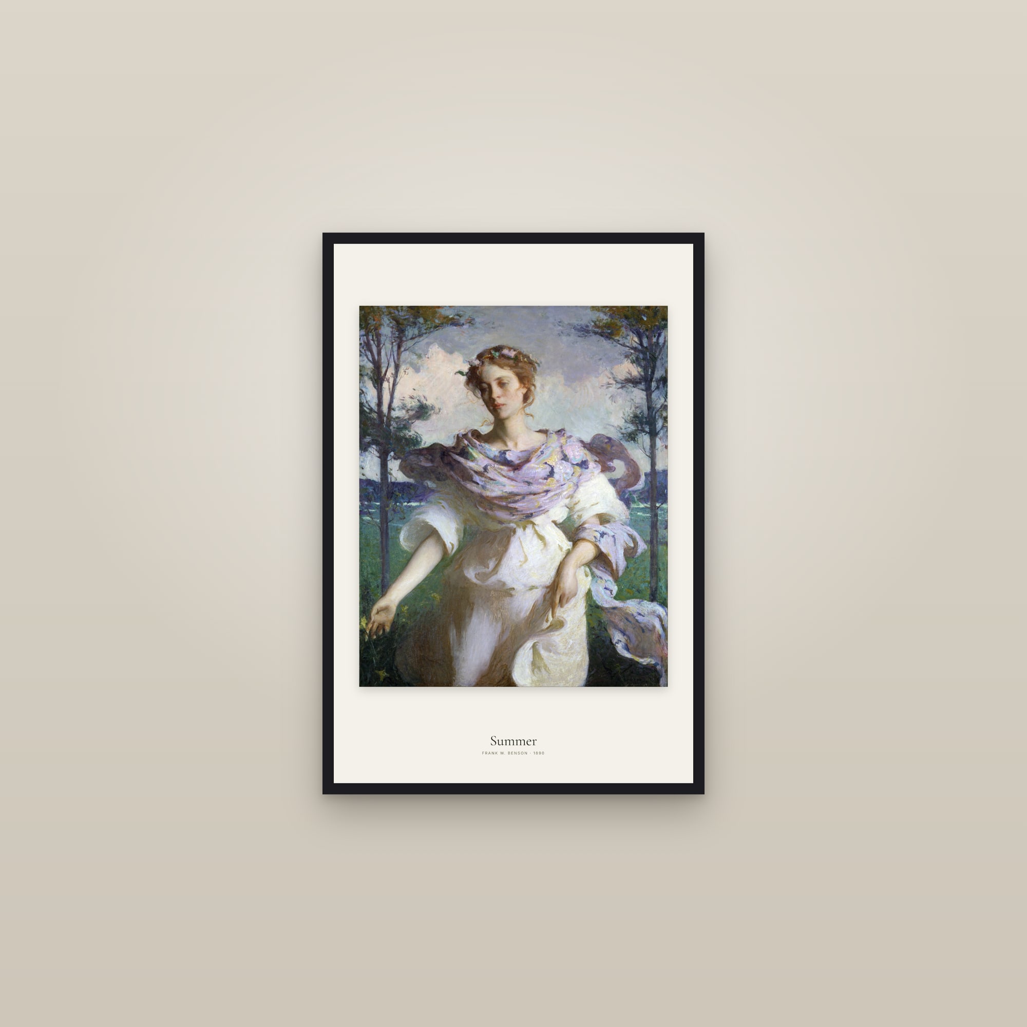 Summer (Benson, 1890) — framed in a gallery setting