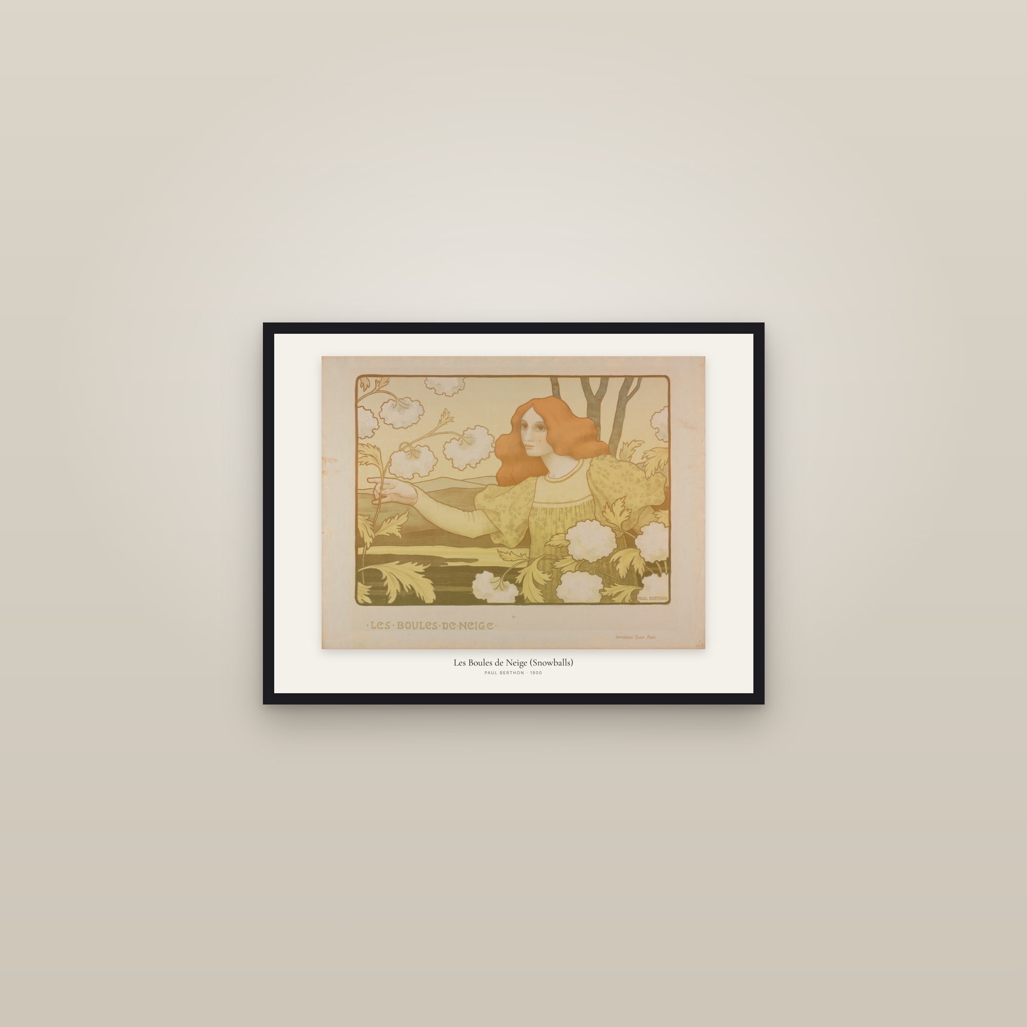 Les Boules de Neige (Snowballs) — framed in a gallery setting