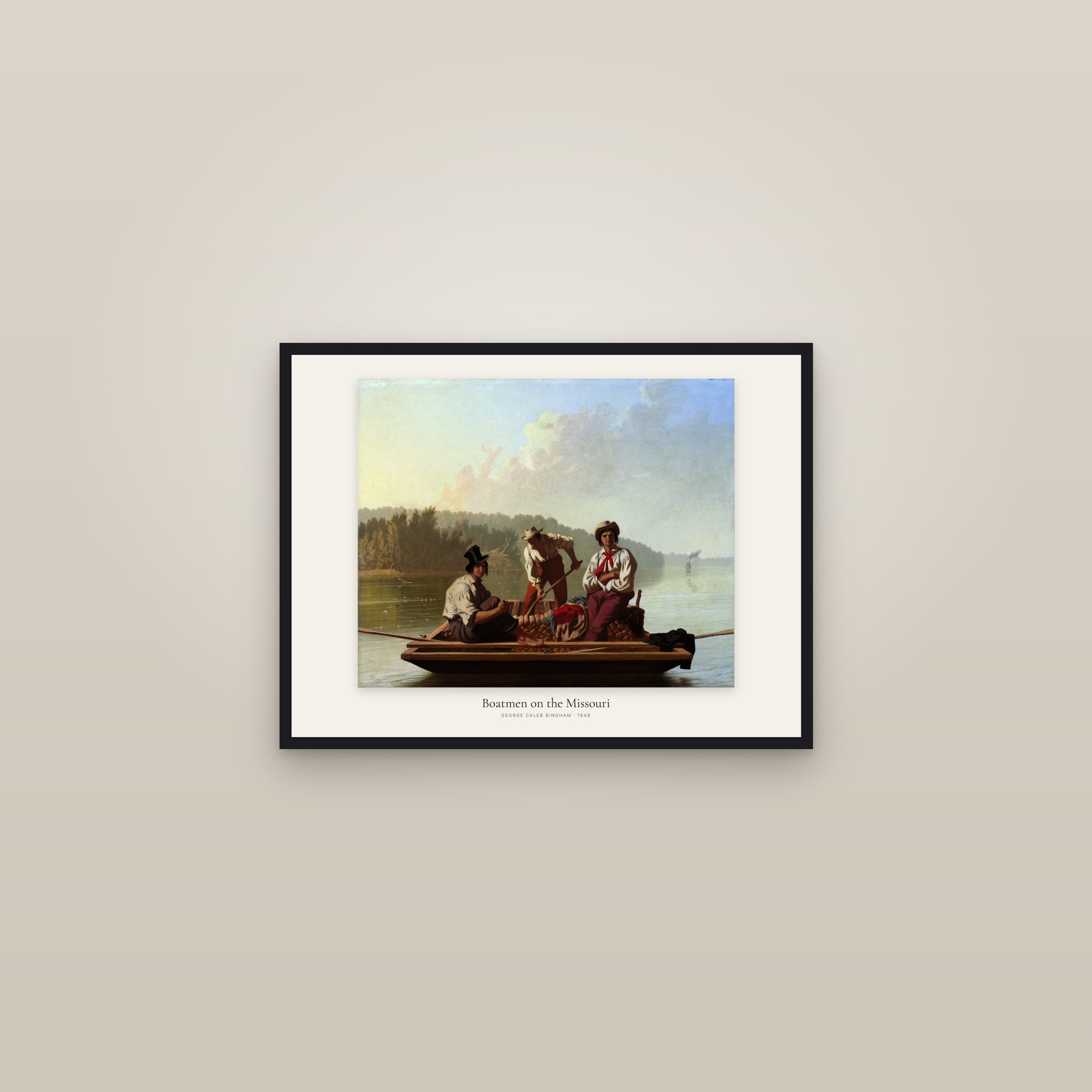 Boatmen on the Missouri — framed in a gallery setting