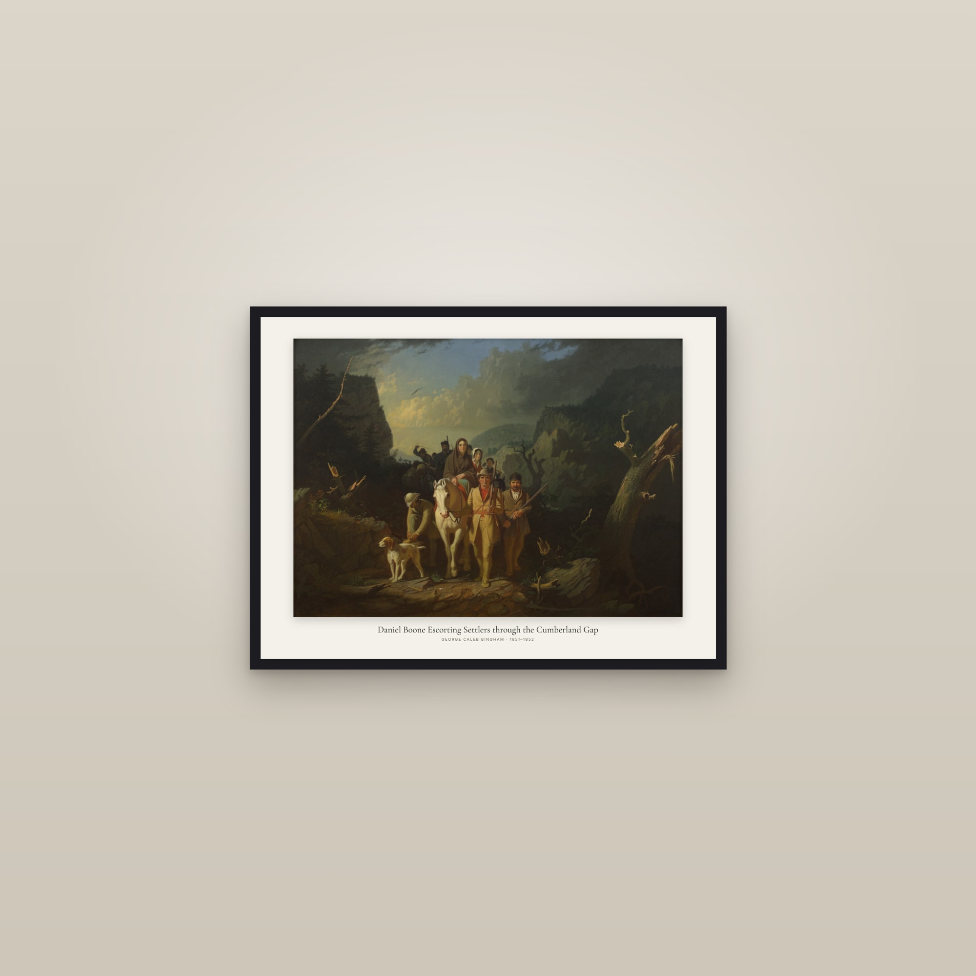 Daniel Boone Escorting Settlers through the Cumberland Gap — framed in a gallery setting