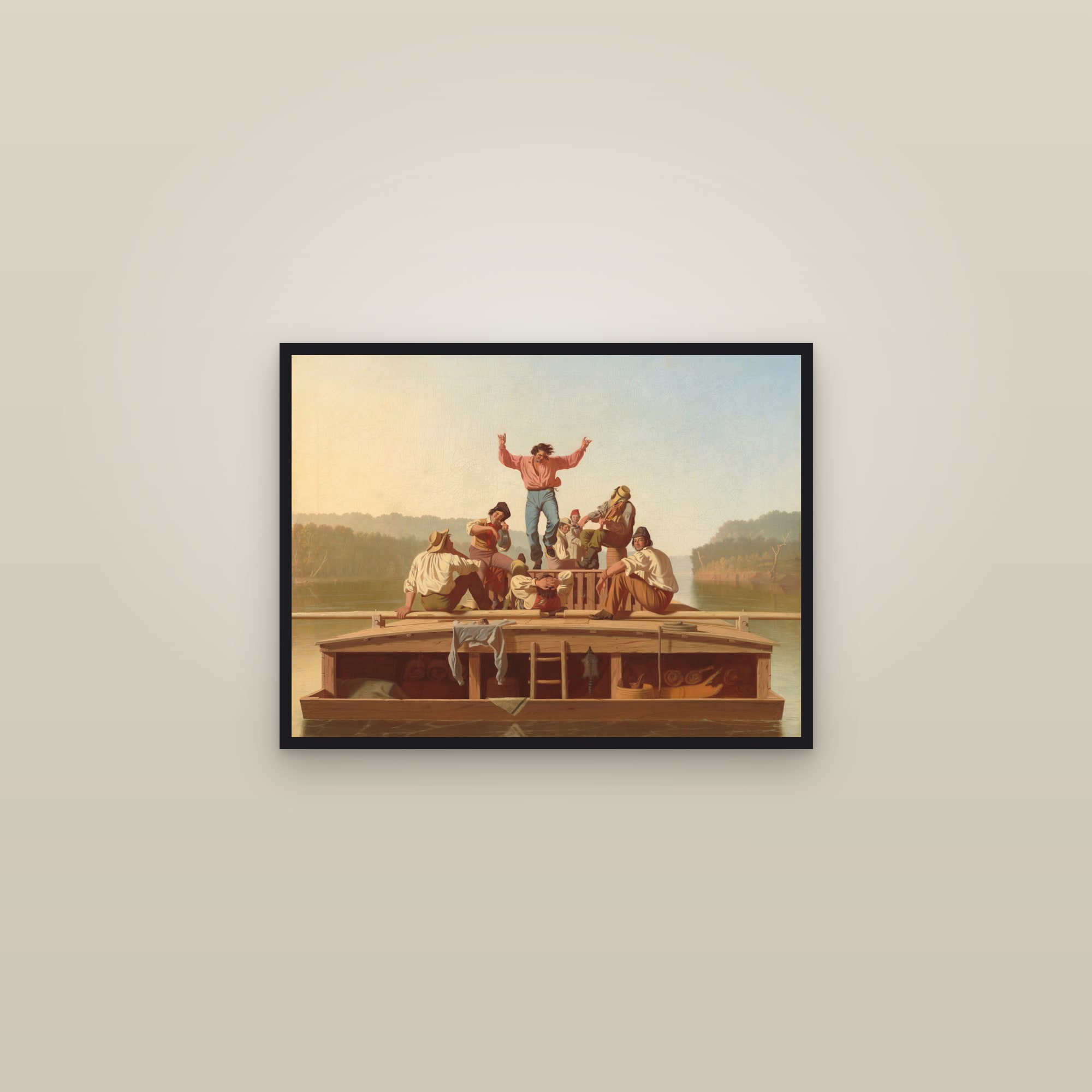 The Jolly Flatboatmen (Full) — Full-Bleed Edition — framed in a gallery setting