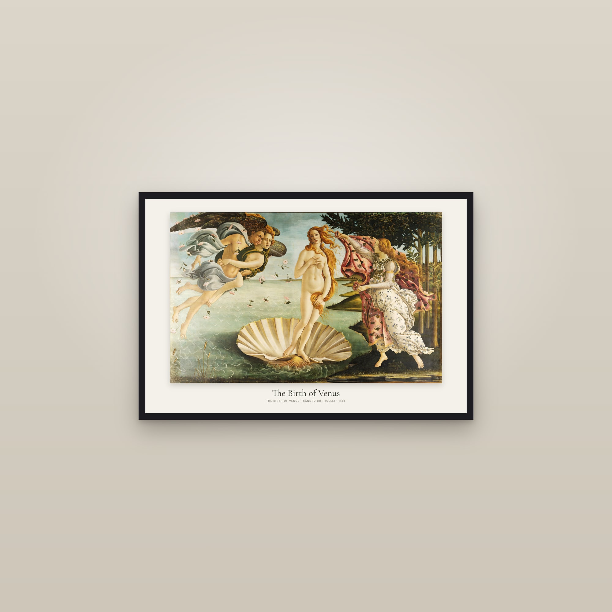 The Birth of Venus — framed in a gallery setting