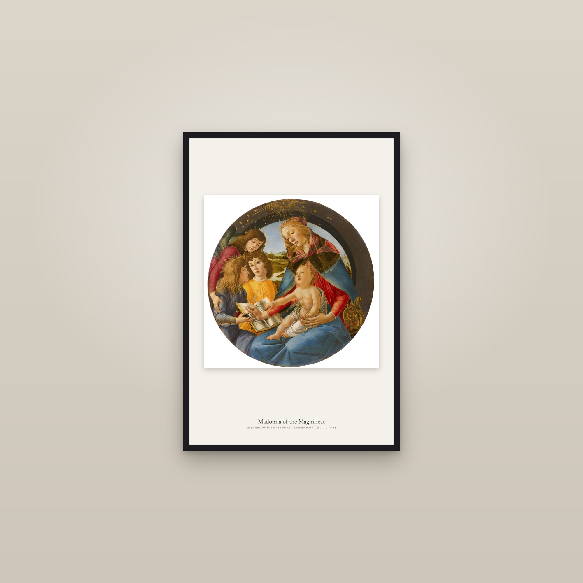 Madonna of the Magnificat — framed in a gallery setting