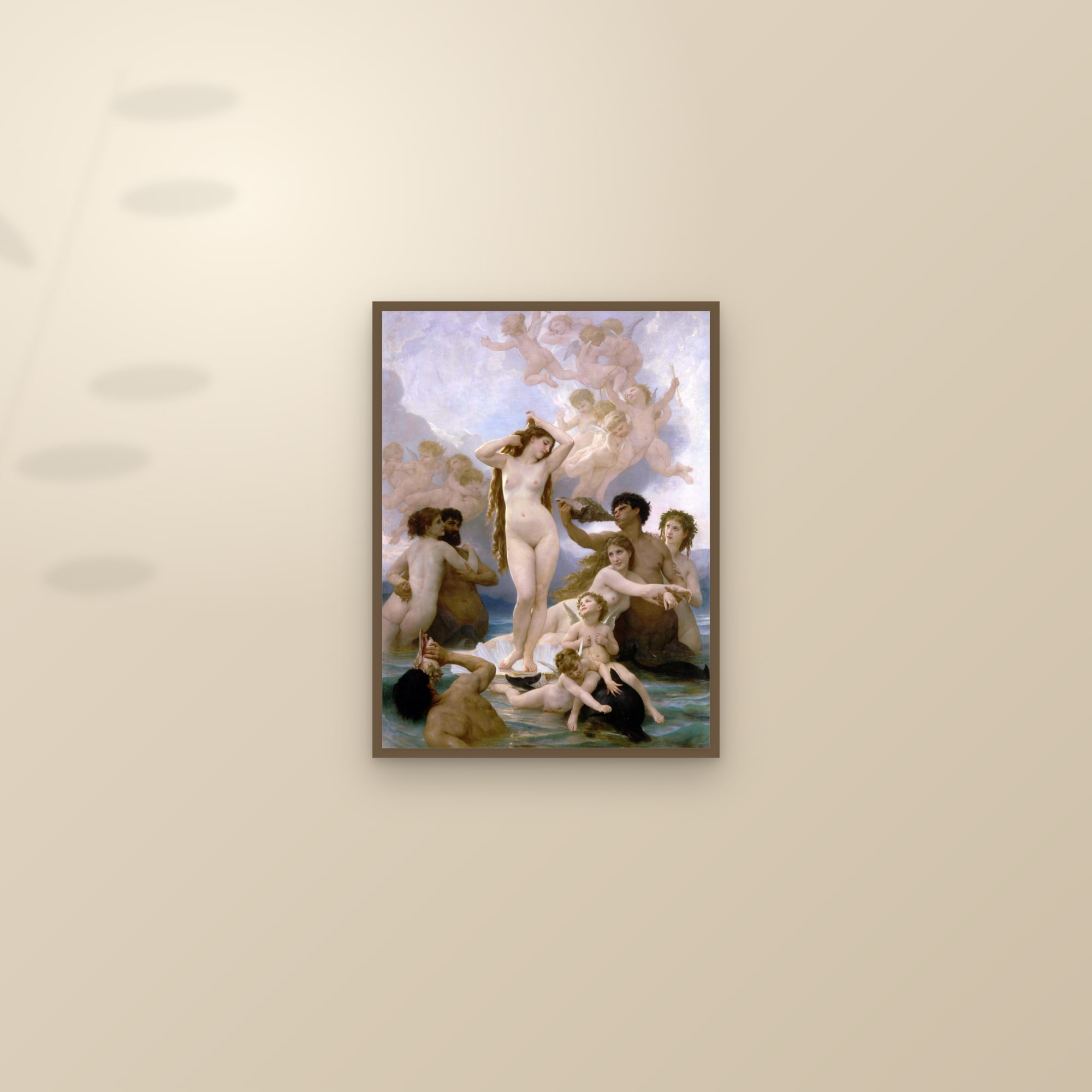 The Birth of Venus (Bouguereau) (Full) — Full-Bleed Edition — framed and styled on a sunlit wall