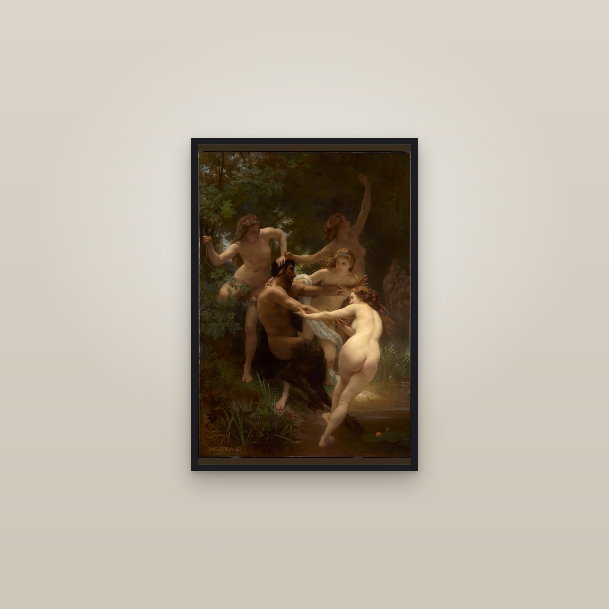 Nymphs and Satyr (Full) — Full-Bleed Edition — framed in a gallery setting