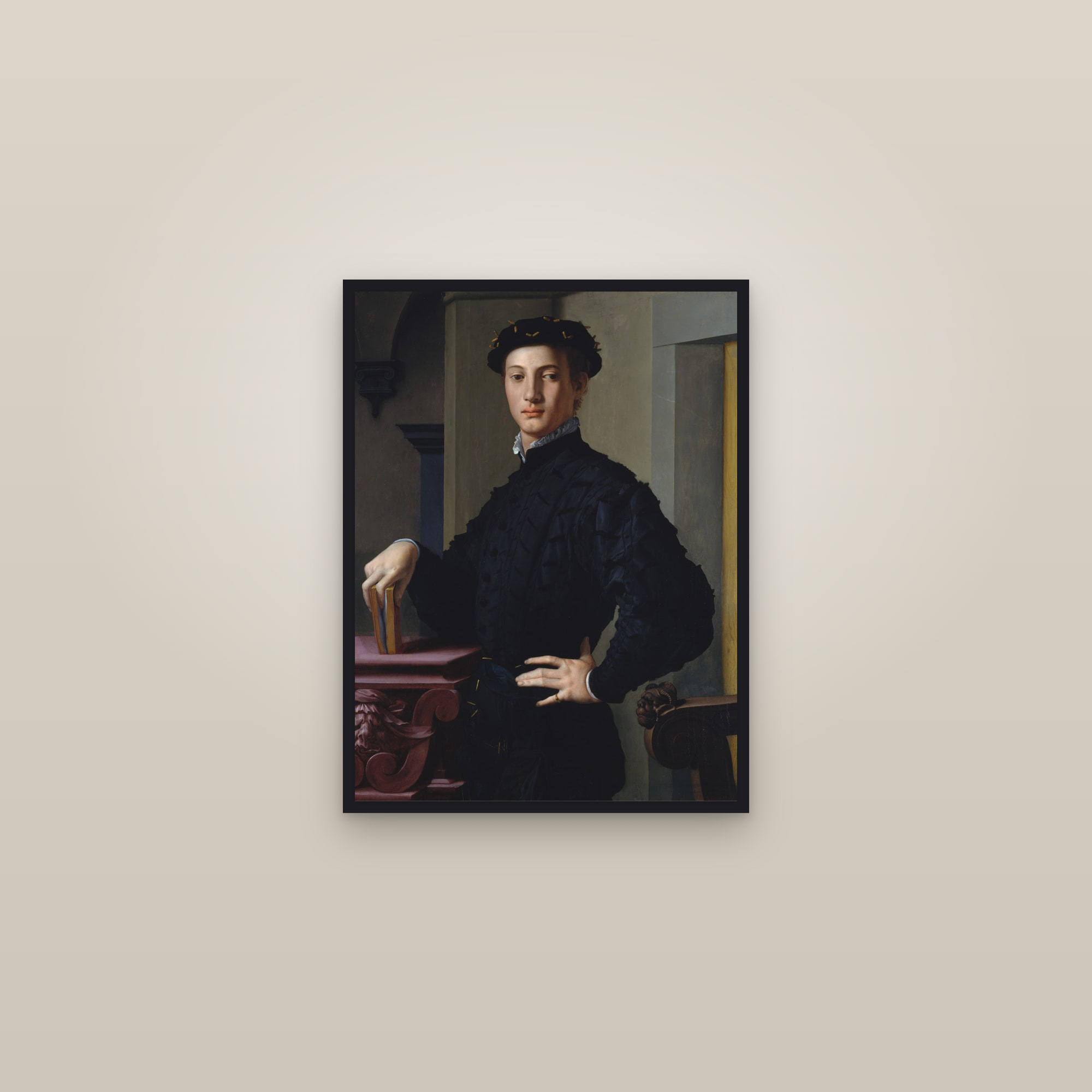 Portrait of a Young Man (Full) — Full-Bleed Edition — framed in a gallery setting