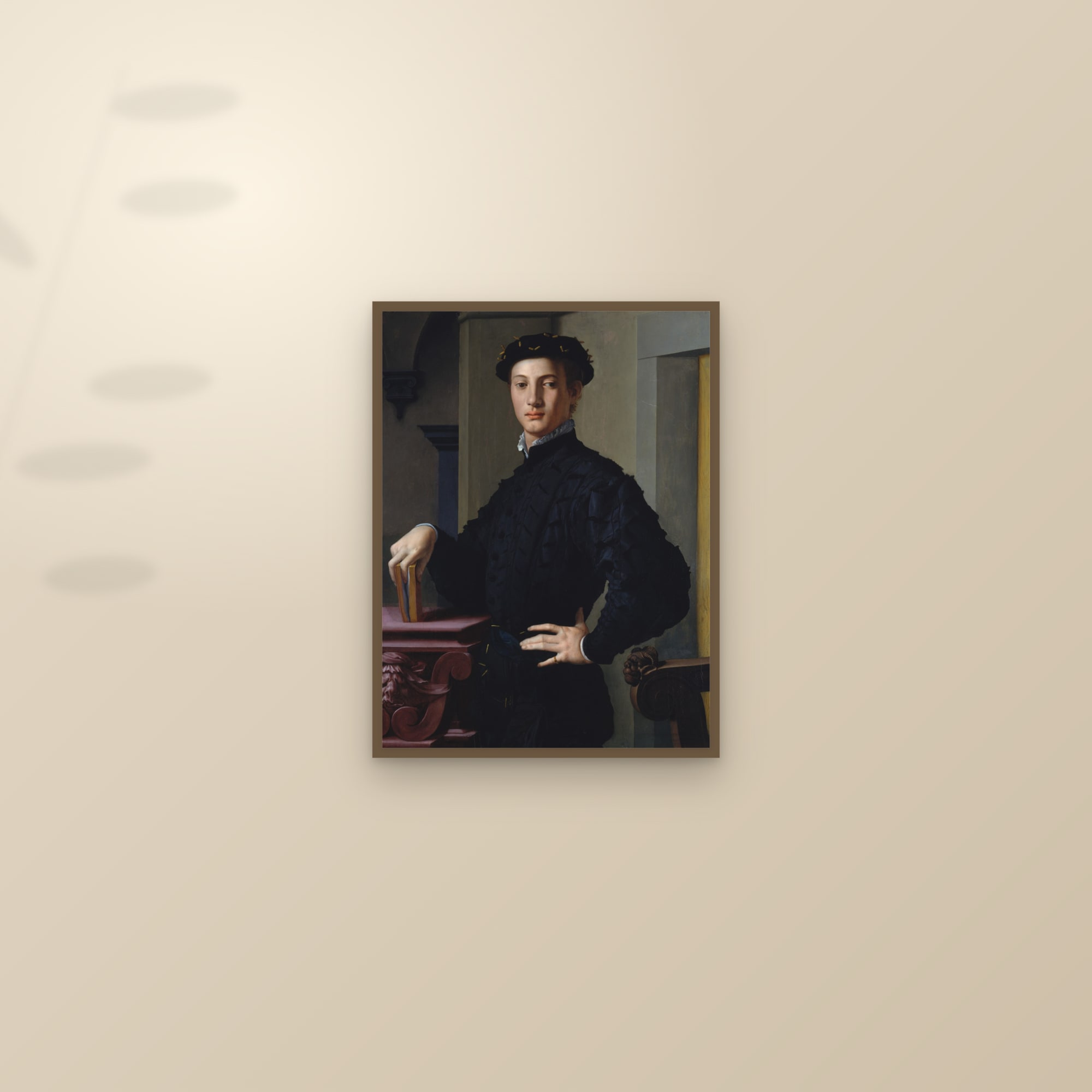 Portrait of a Young Man (Full) — Full-Bleed Edition — framed and styled on a sunlit wall