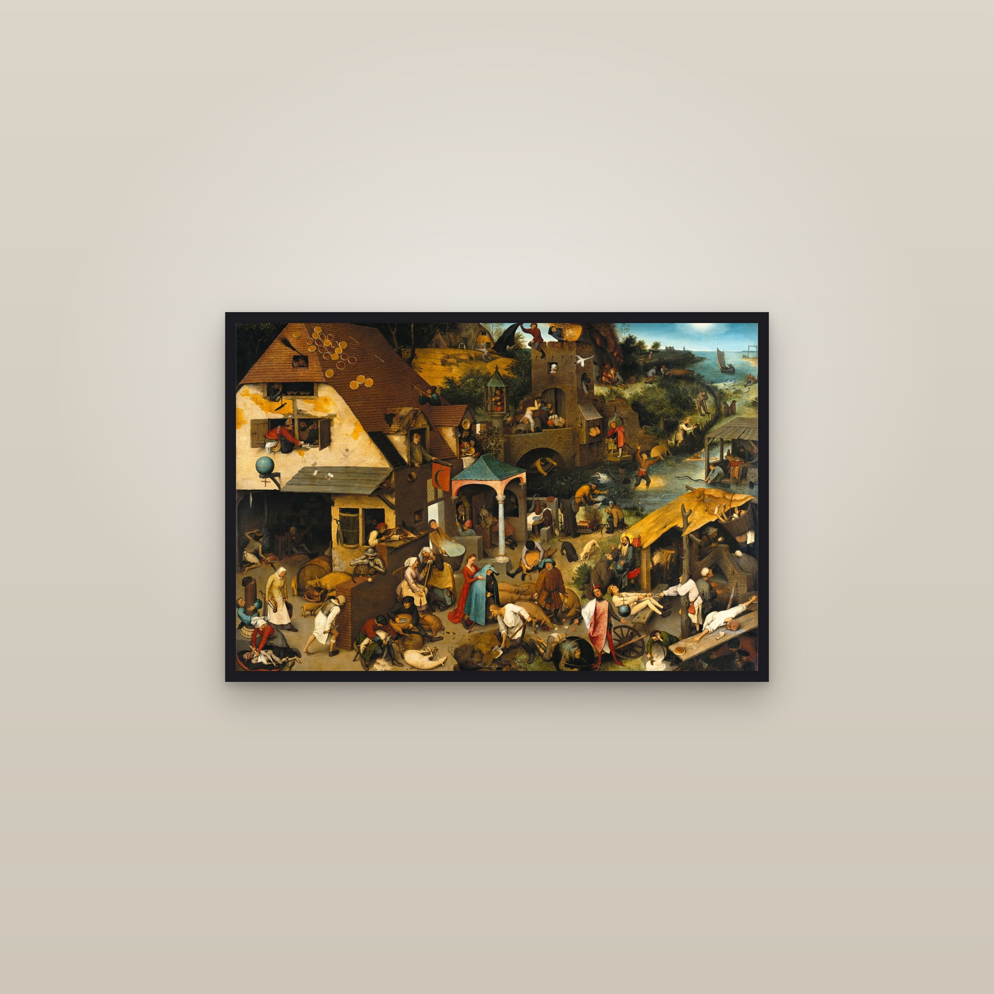 Netherlandish Proverbs (Full) — Full-Bleed Edition — framed in a gallery setting