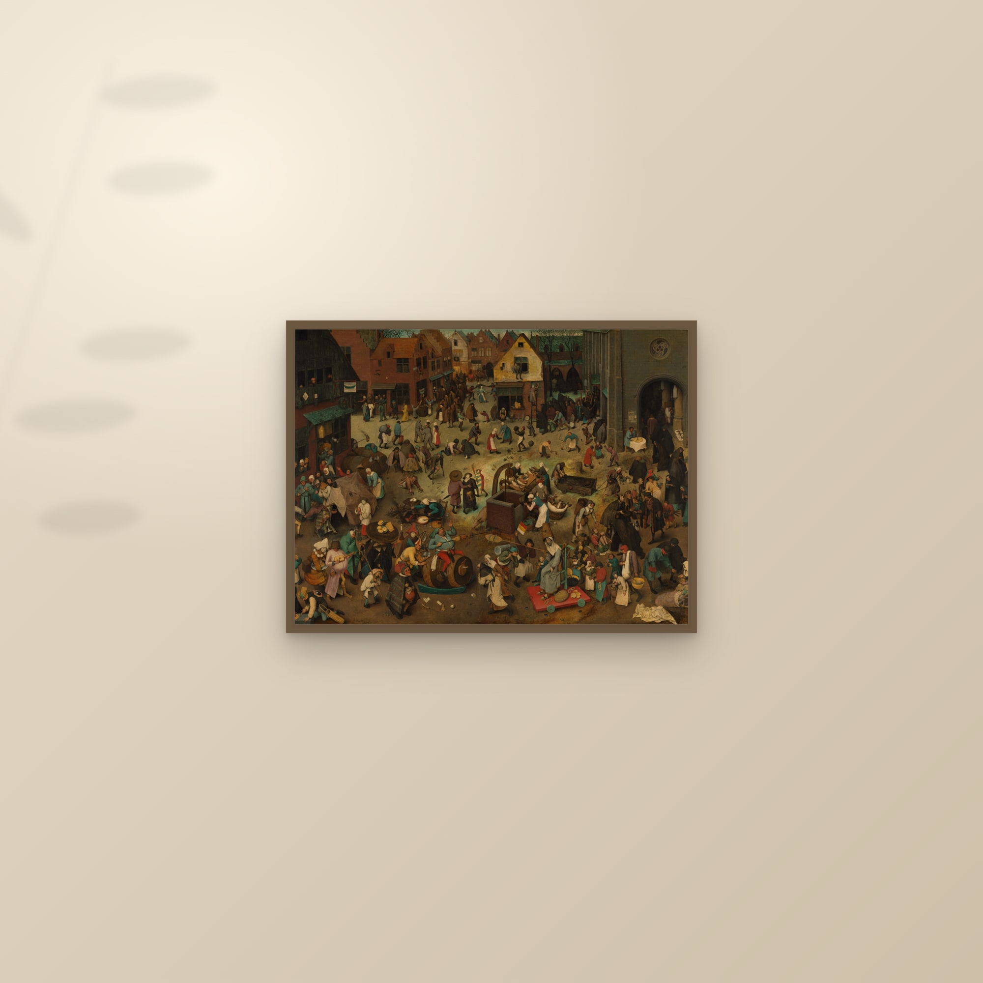 The Fight Between Carnival and Lent (Full) — Full-Bleed Edition — framed and styled on a sunlit wall