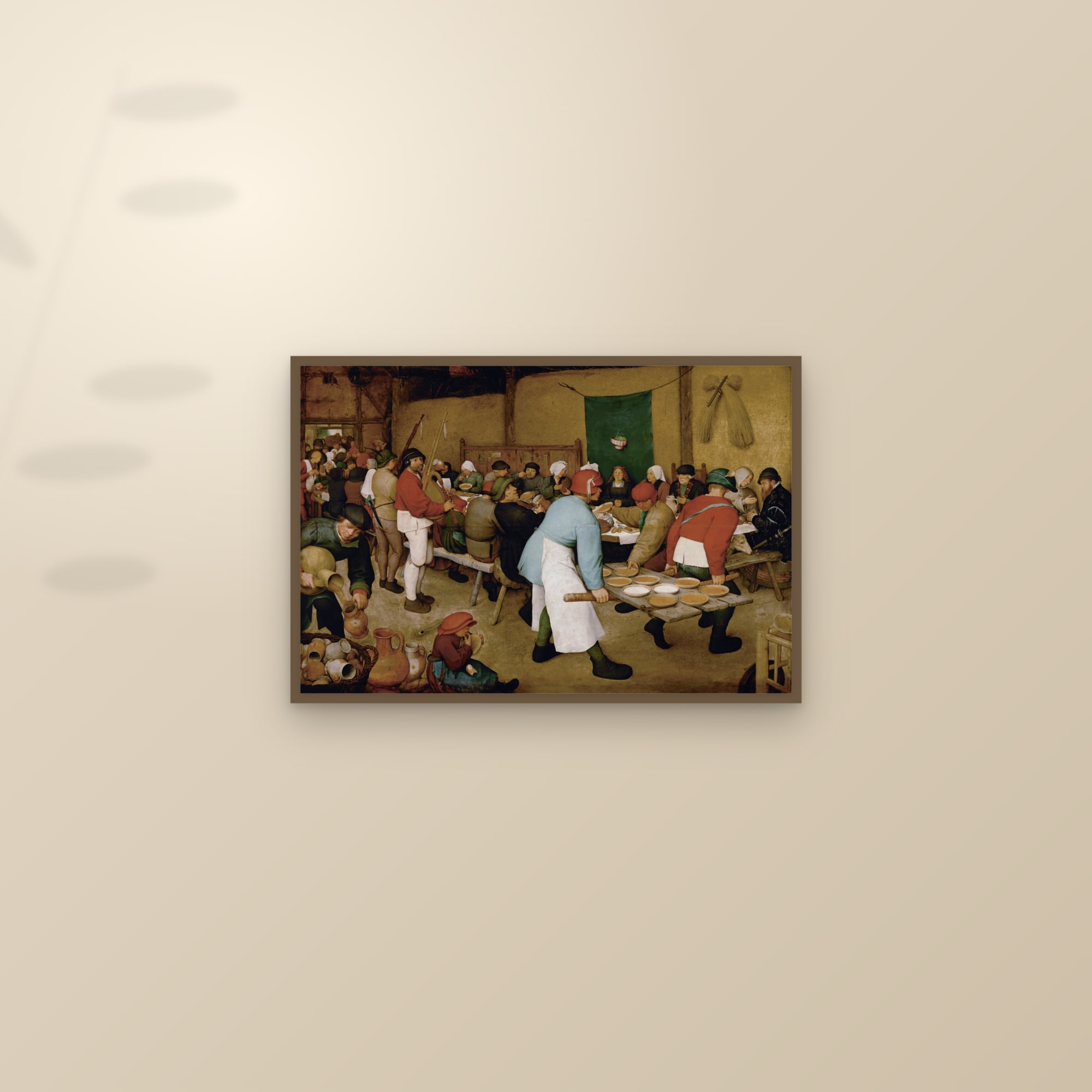 The Peasant Wedding (Full) — Full-Bleed Edition — framed and styled on a sunlit wall