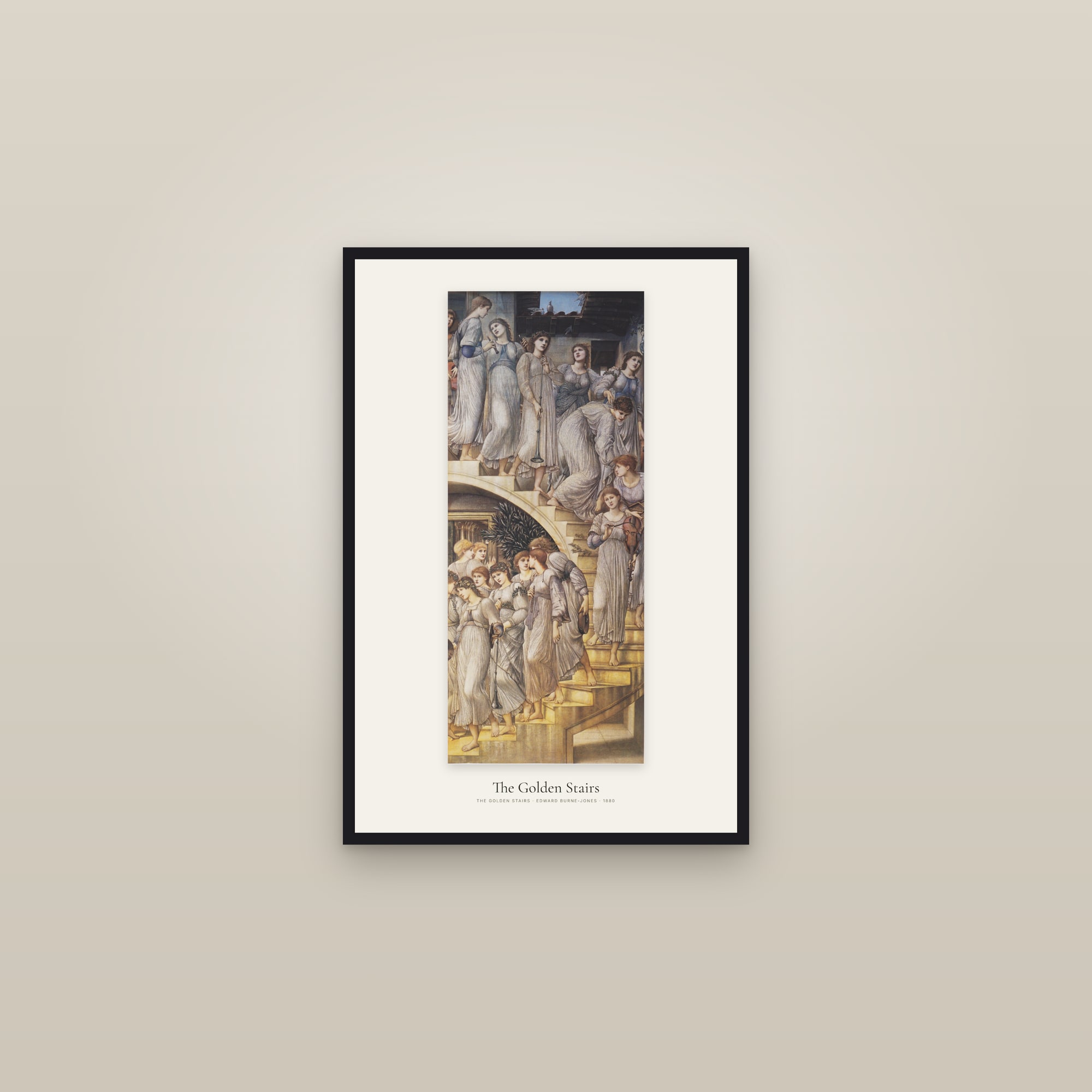 The Golden Stairs — framed in a gallery setting